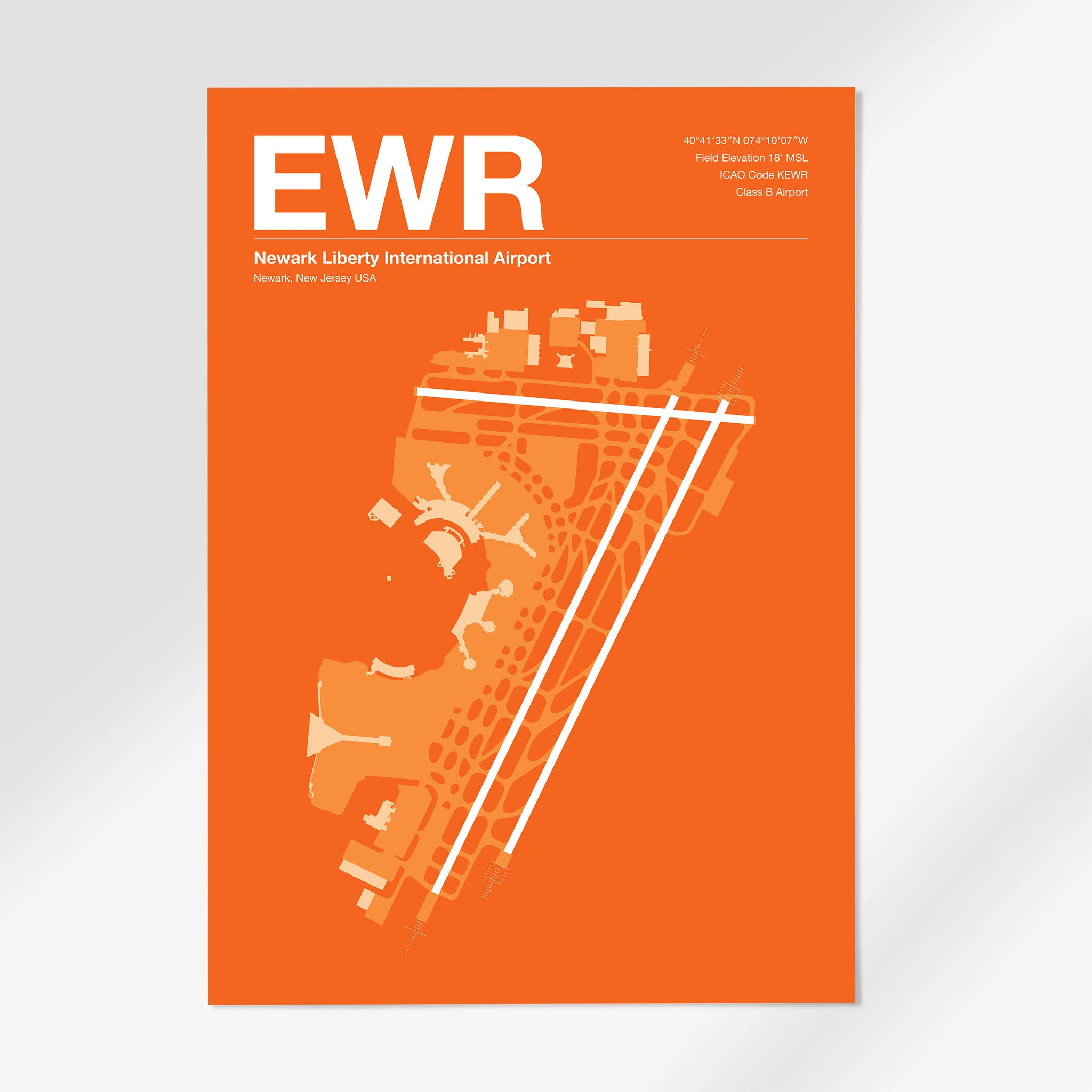 EWR | Newark - 24×36" - Sunset Orange - No Frame