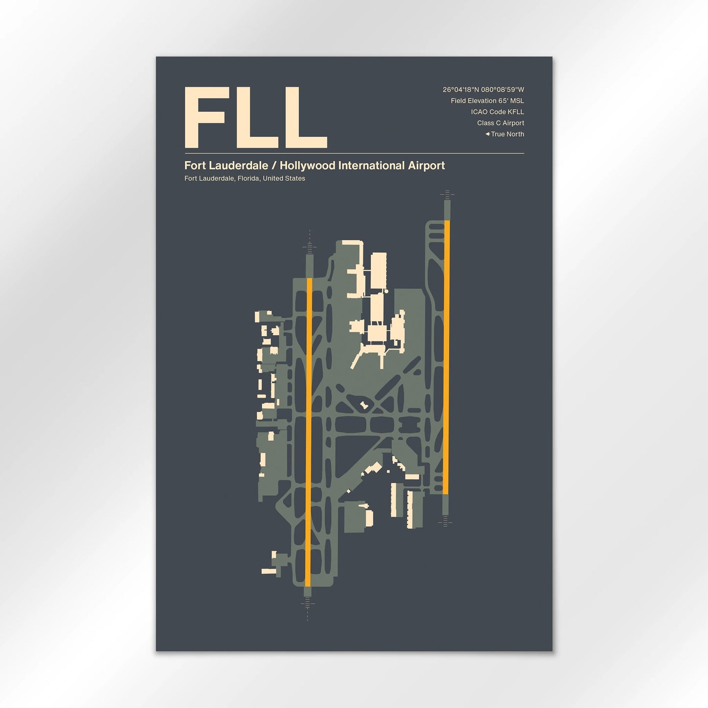 FLL | Fort Lauderdale - Mid - Century Slate - 12×18" - No Frame