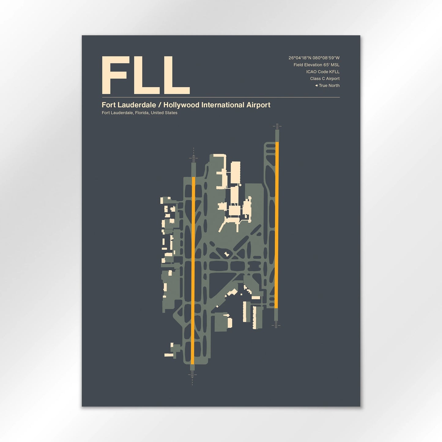 FLL | Fort Lauderdale - Mid - Century Slate - 18×24" - No Frame