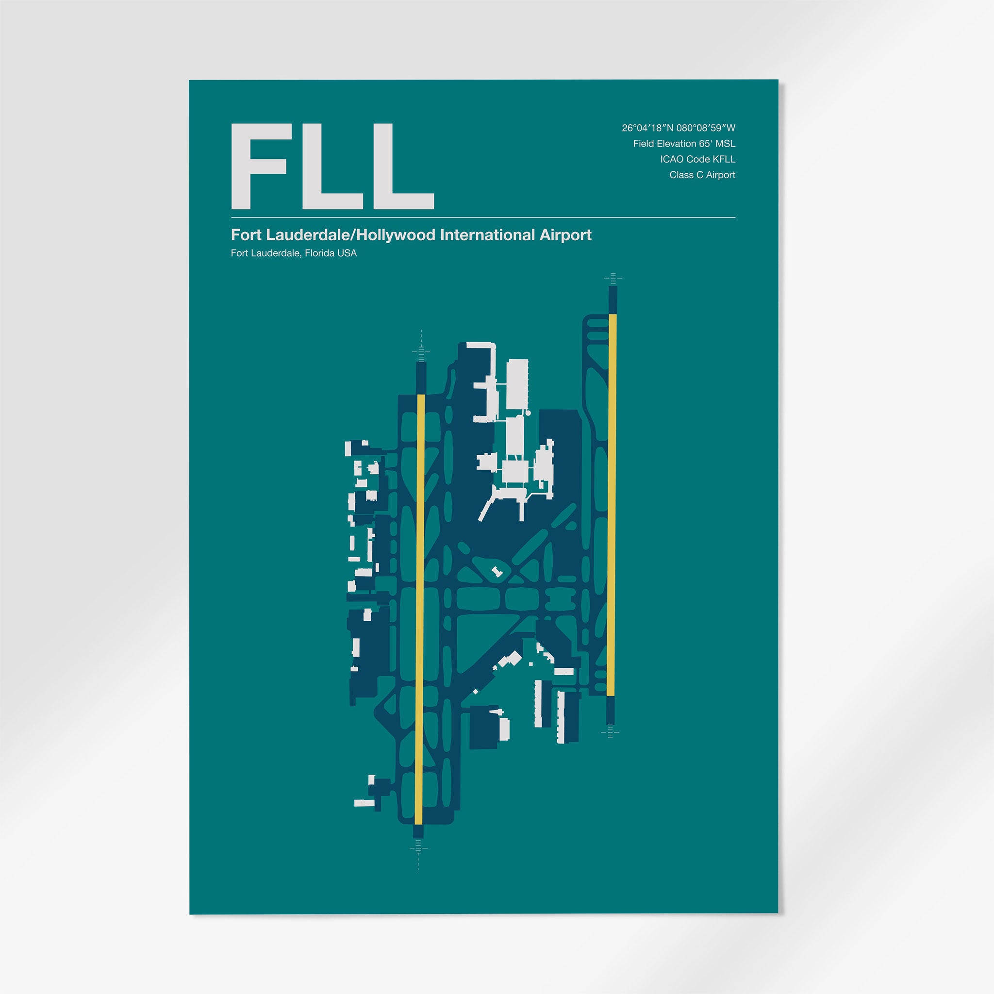 FLL | Fort Lauderdale - 12×18" - Mid - Century Moss - No Frame
