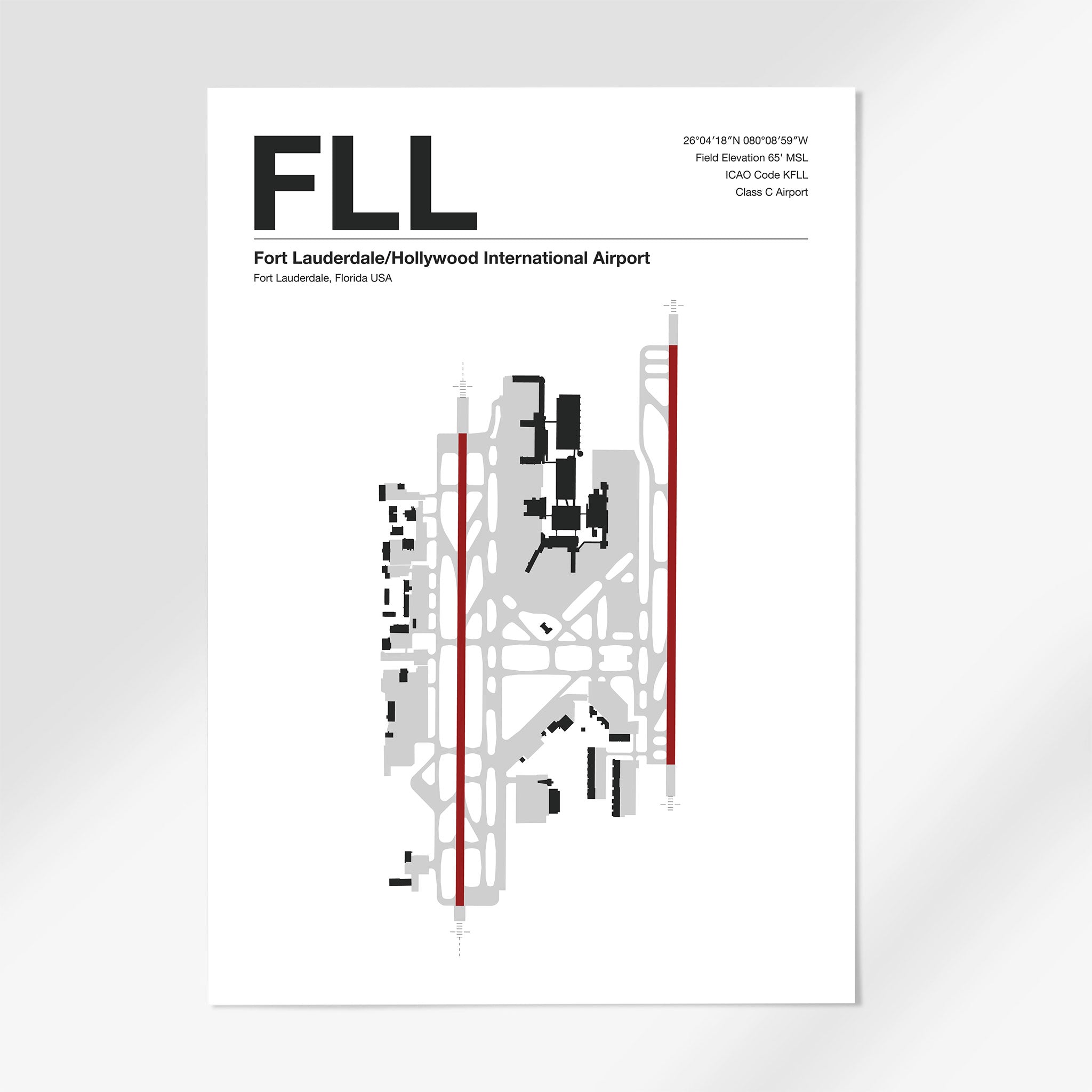 FLL | Fort Lauderdale - 12×18" - Mid - Century Modern - No Frame