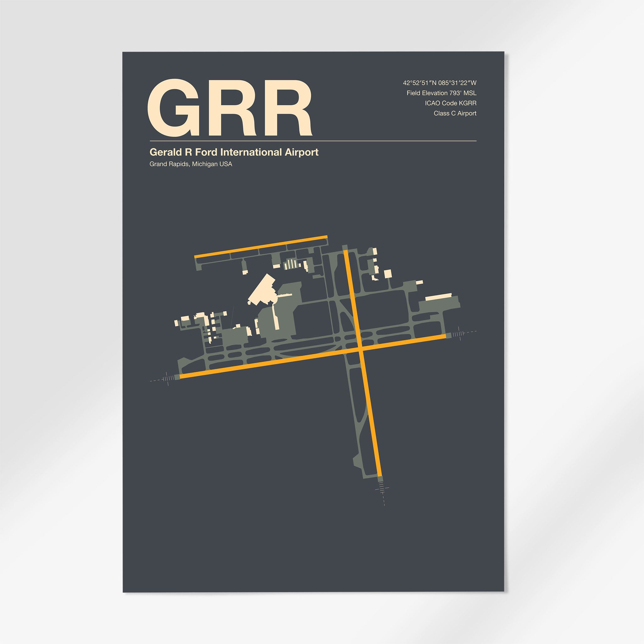 GRR | Grand Rapids - 12×18" - Mid - Century Slate - No Frame