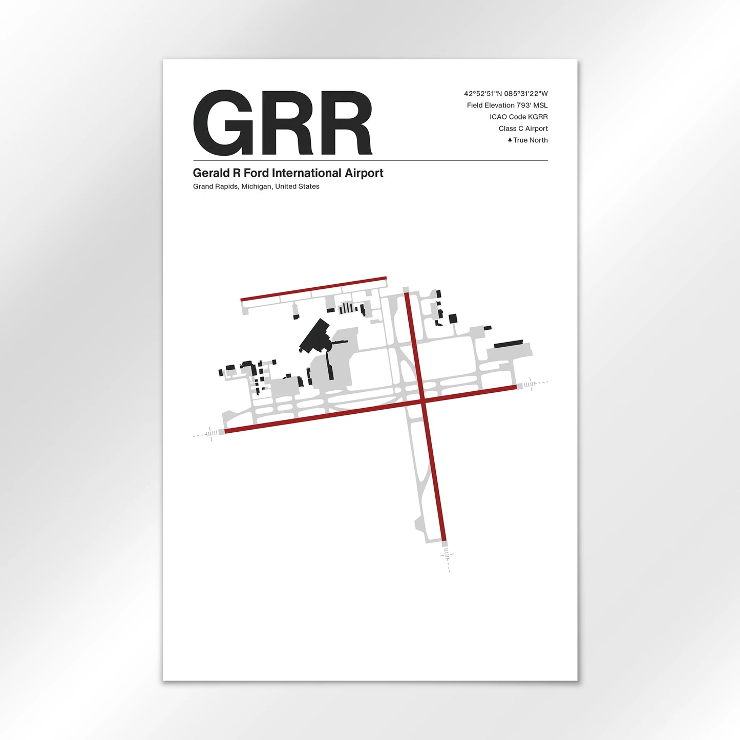 GRR | Grand Rapids - Mid - Century Modern - 12×18" - No Frame