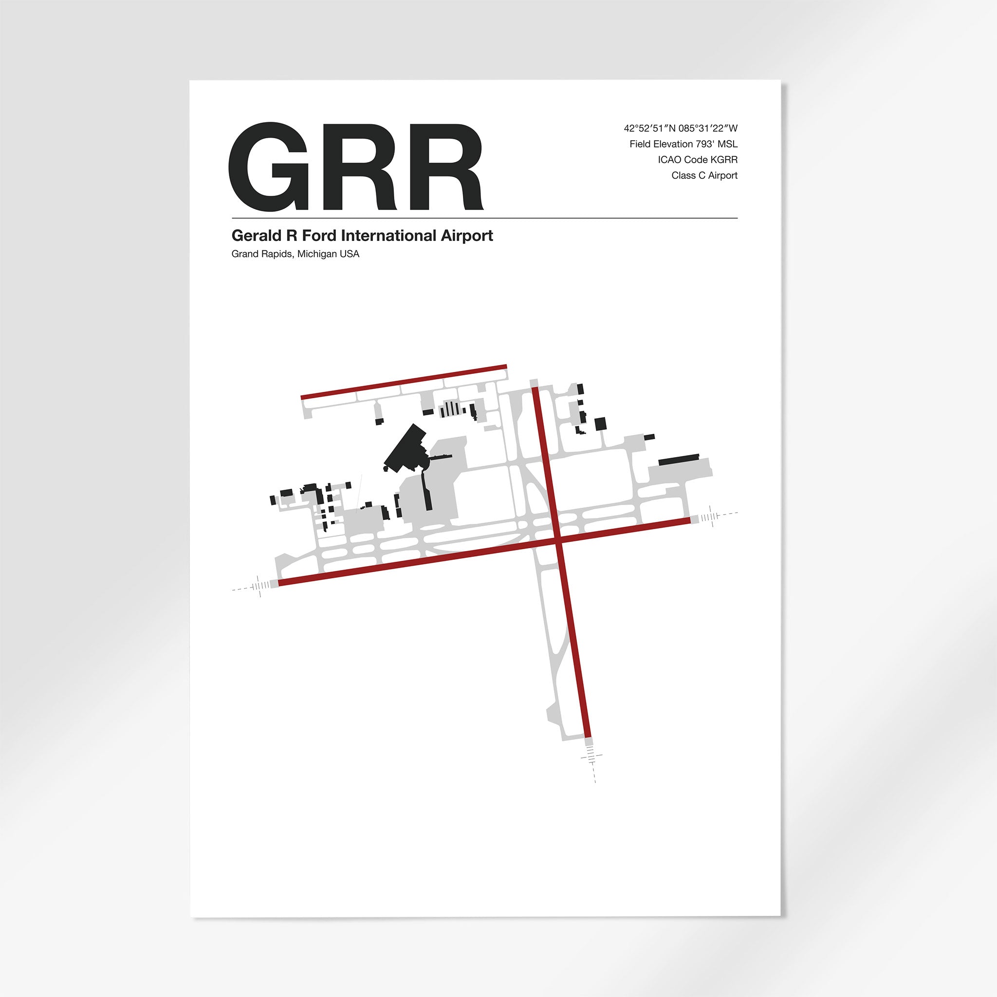 GRR | Grand Rapids - 12×18" - Mid - Century Modern - No Frame