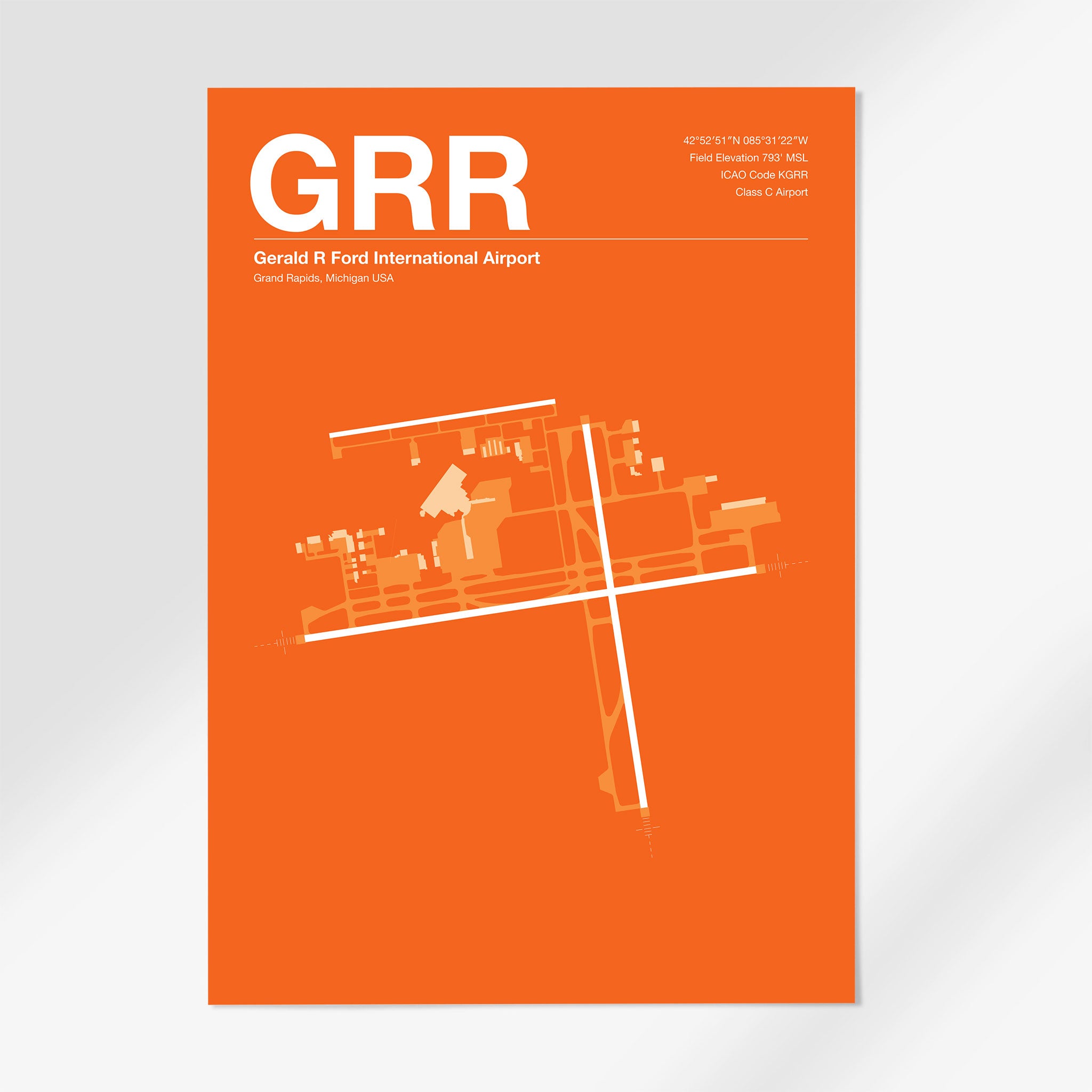 GRR | Grand Rapids - 12×18" - Sunset Orange - No Frame