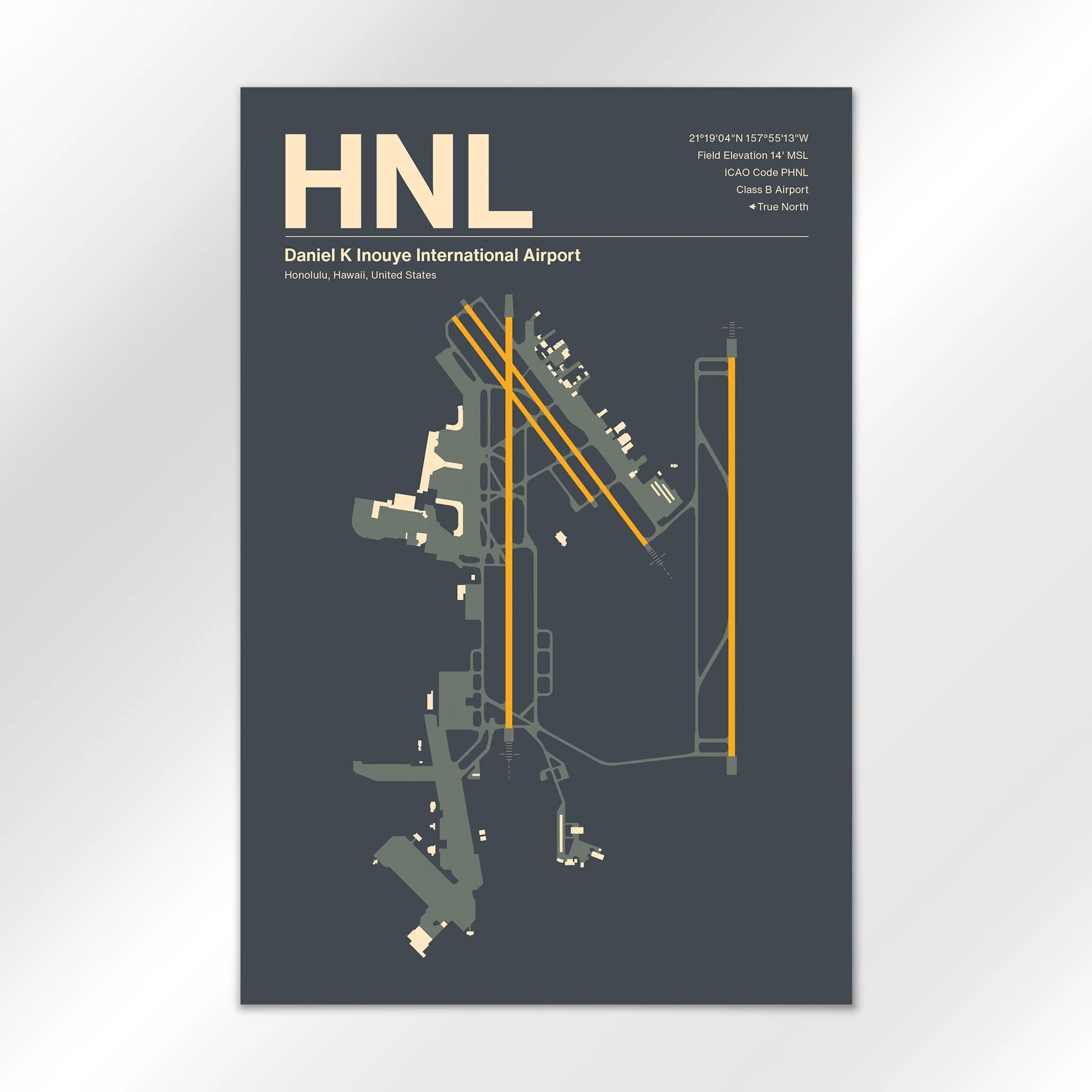 HNL | Honolulu - Mid - Century Slate - 12×18" - No Frame