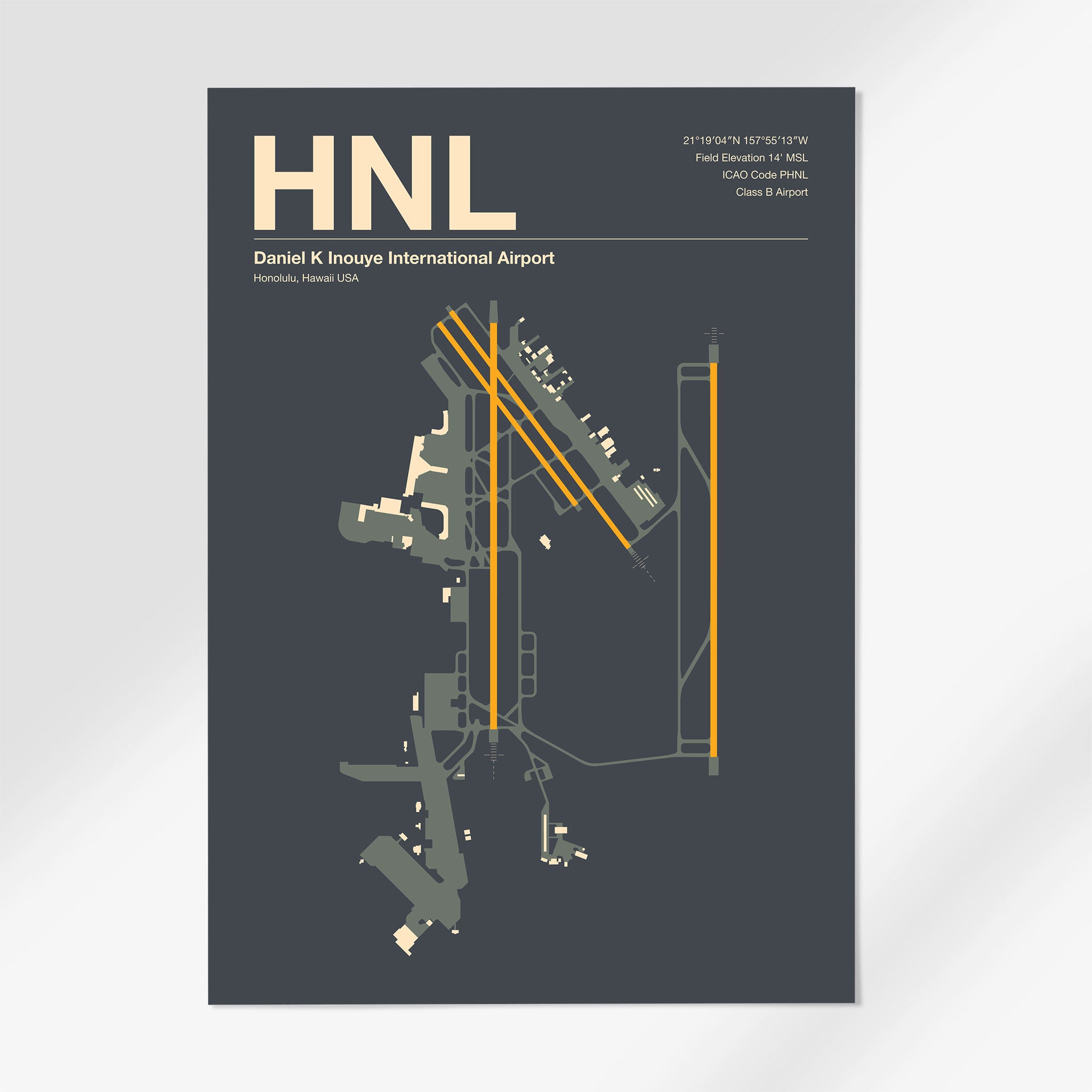 HNL | Honolulu - 12×18" - Mid - Century Slate - No Frame