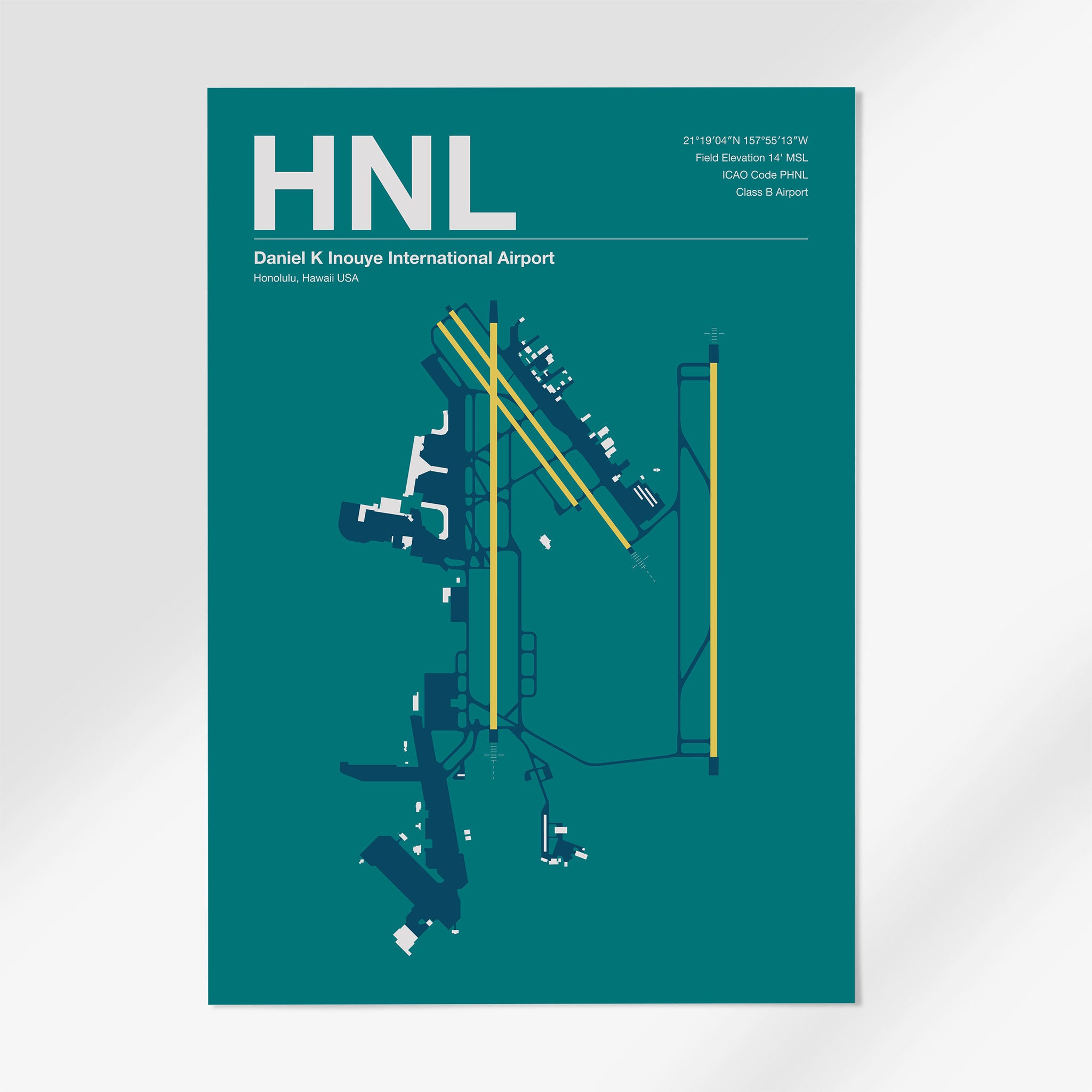 HNL | Honolulu - 12×18" - Mid - Century Moss - No Frame