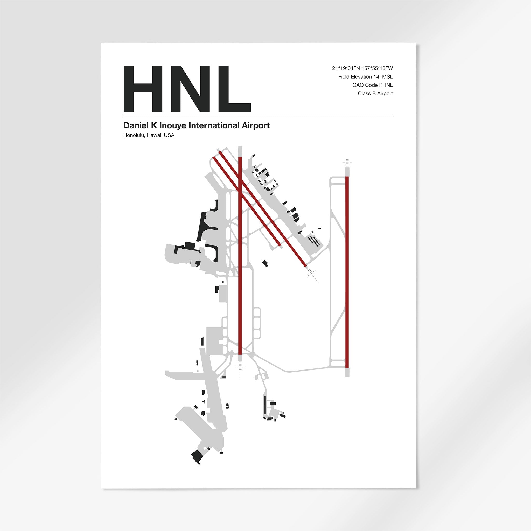 HNL | Honolulu - 12×18" - Mid - Century Modern - No Frame