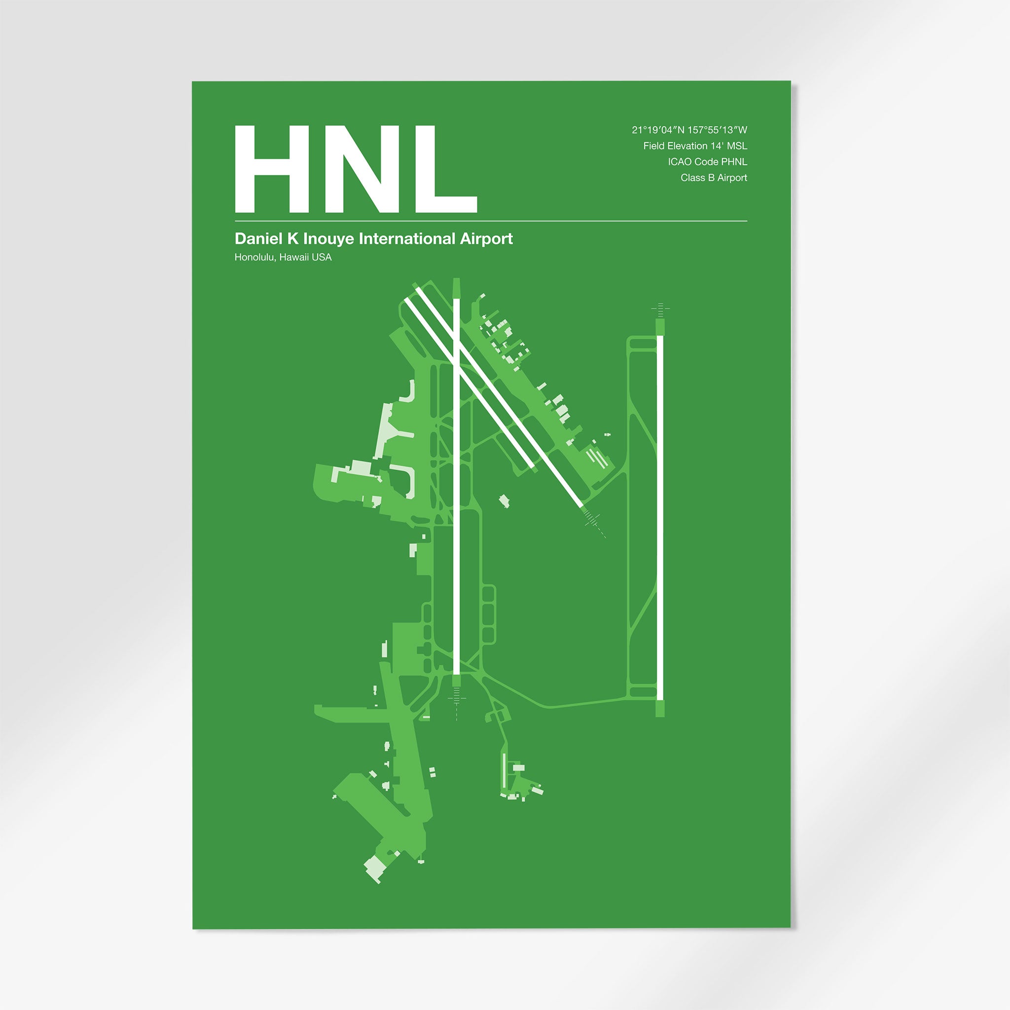 HNL | Honolulu - 12×18" - Overland Green - No Frame