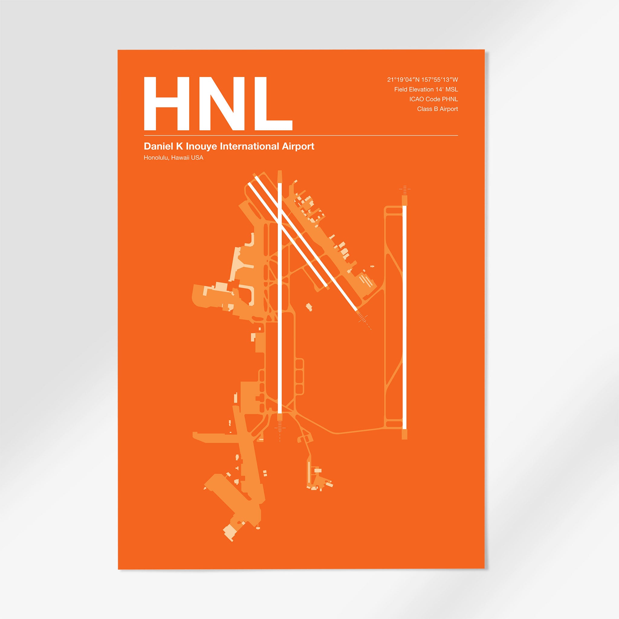 HNL | Honolulu - 12×18" - Sunset Orange - No Frame