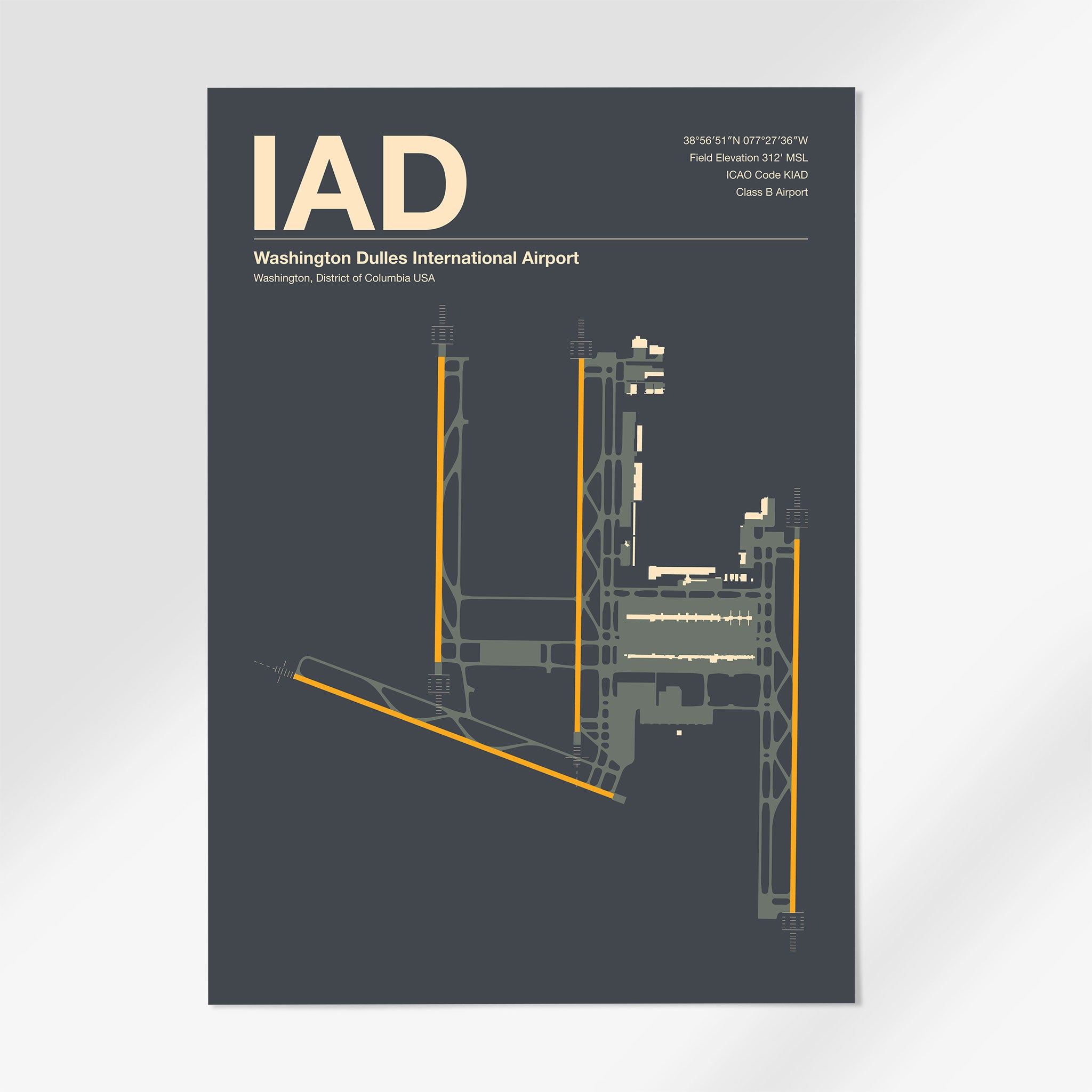 IAD | Washington DC - 12×18" - Mid - Century Slate - No Frame