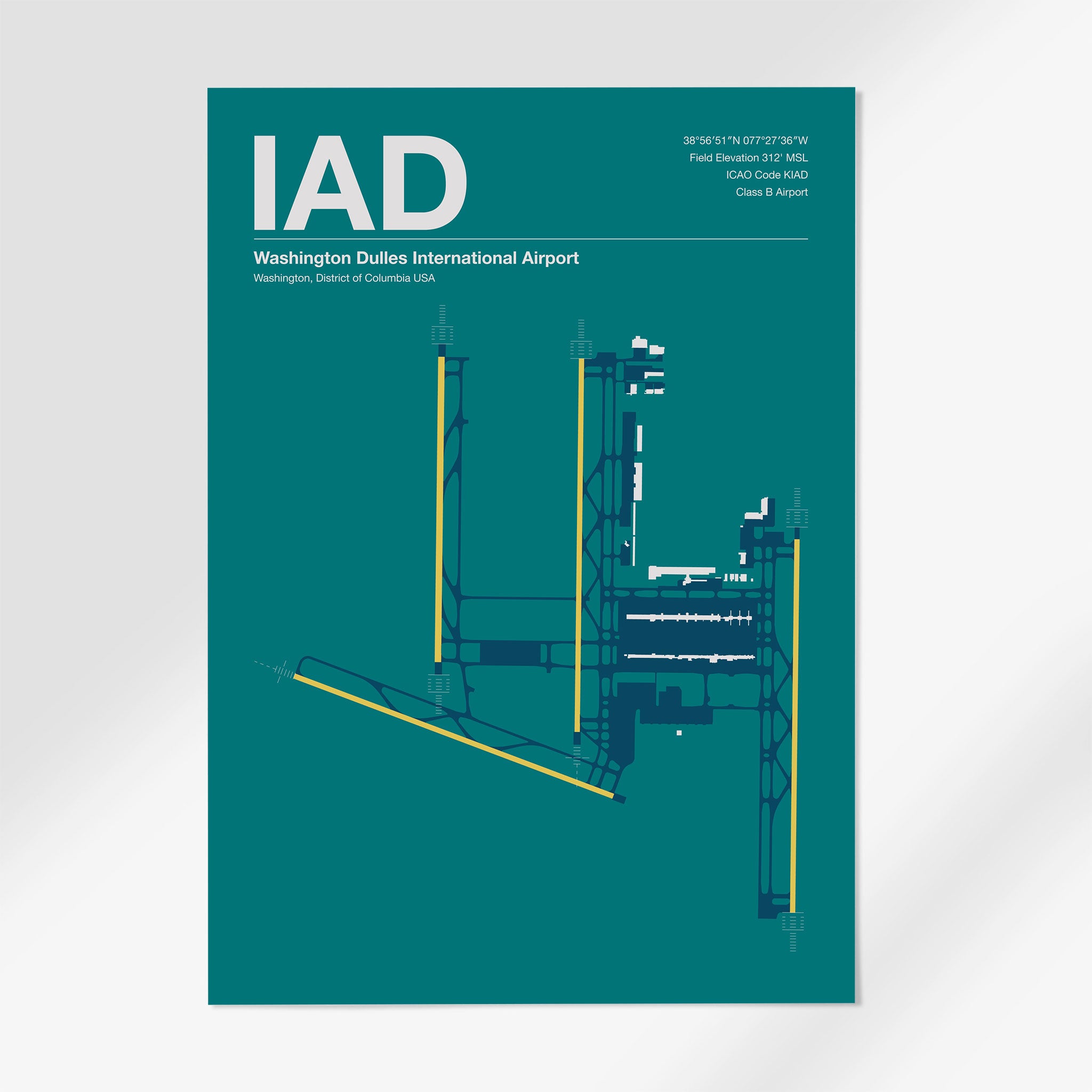 IAD | Washington DC - 12×18" - Mid - Century Moss - No Frame