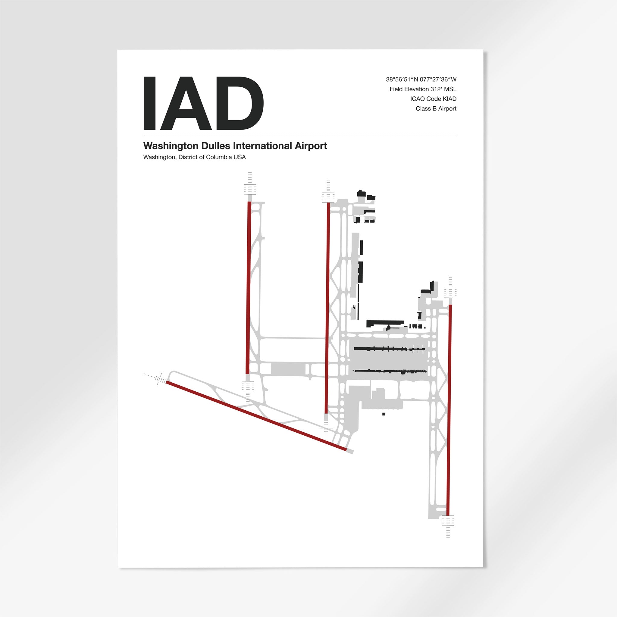 IAD | Washington DC - 12×18" - Mid - Century Modern - No Frame
