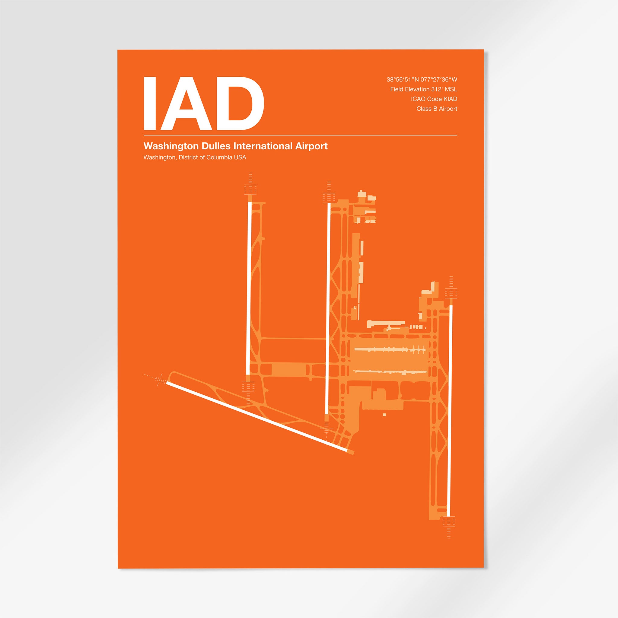 IAD | Washington DC - 12×18" - Sunset Orange - No Frame