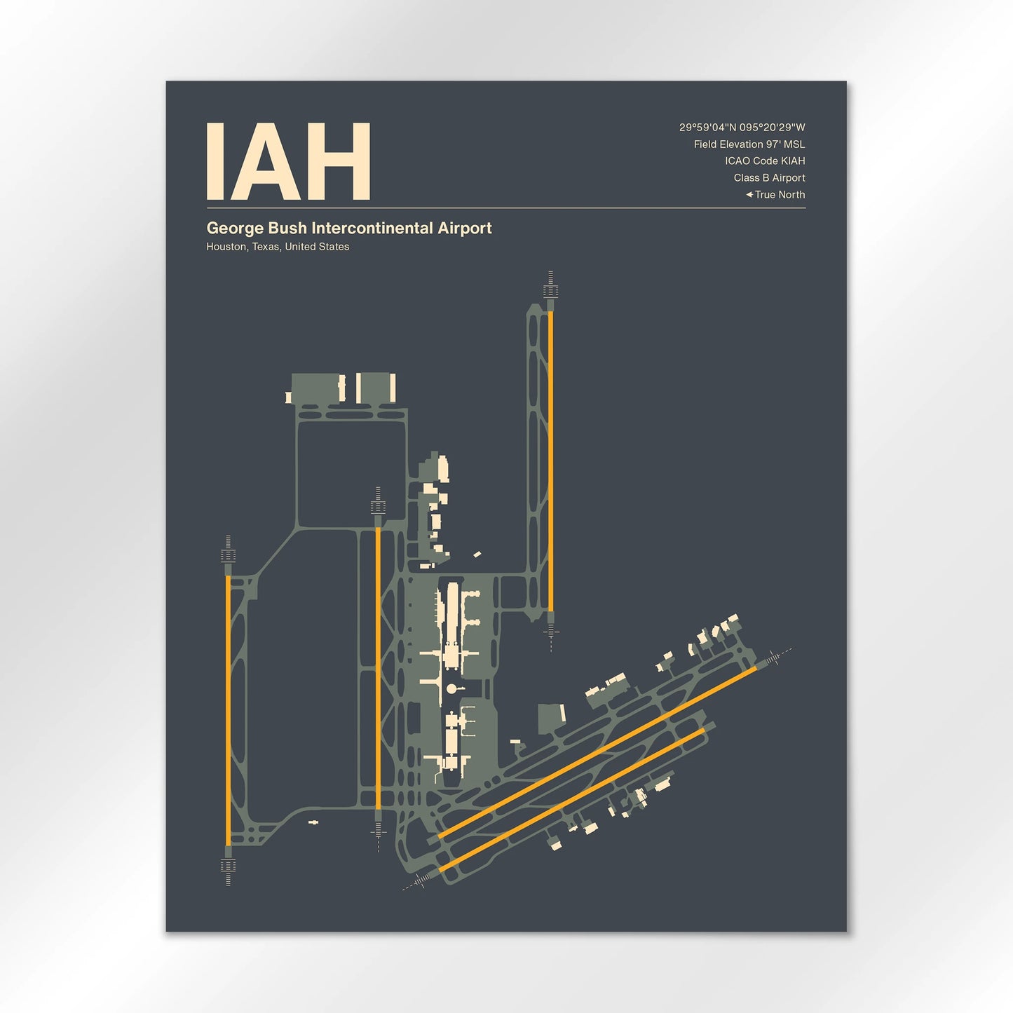 IAH | Houston - Mid - Century Slate - 16×20" - No Frame