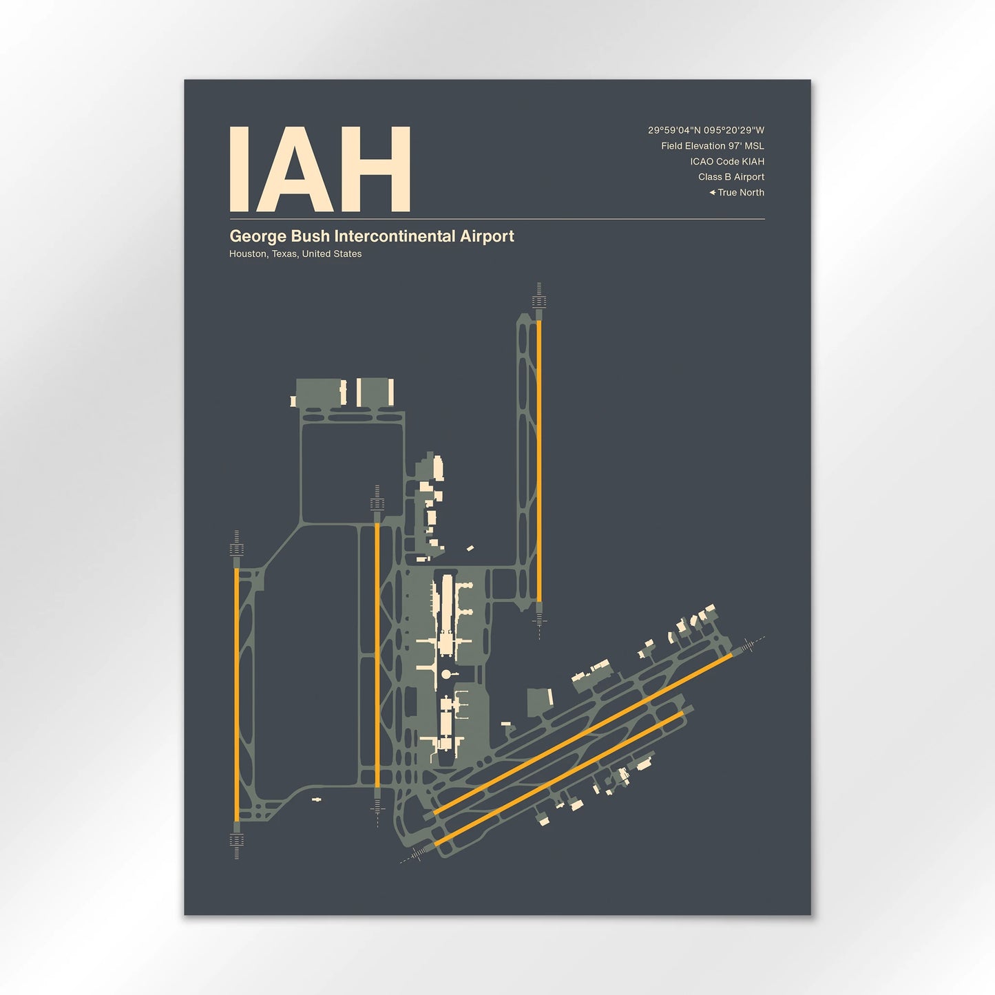 IAH | Houston - Mid - Century Slate - 18×24" - No Frame