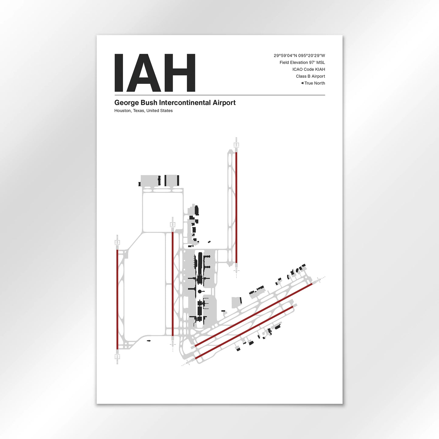 IAH | Houston - Mid - Century Modern - 12×18" - No Frame