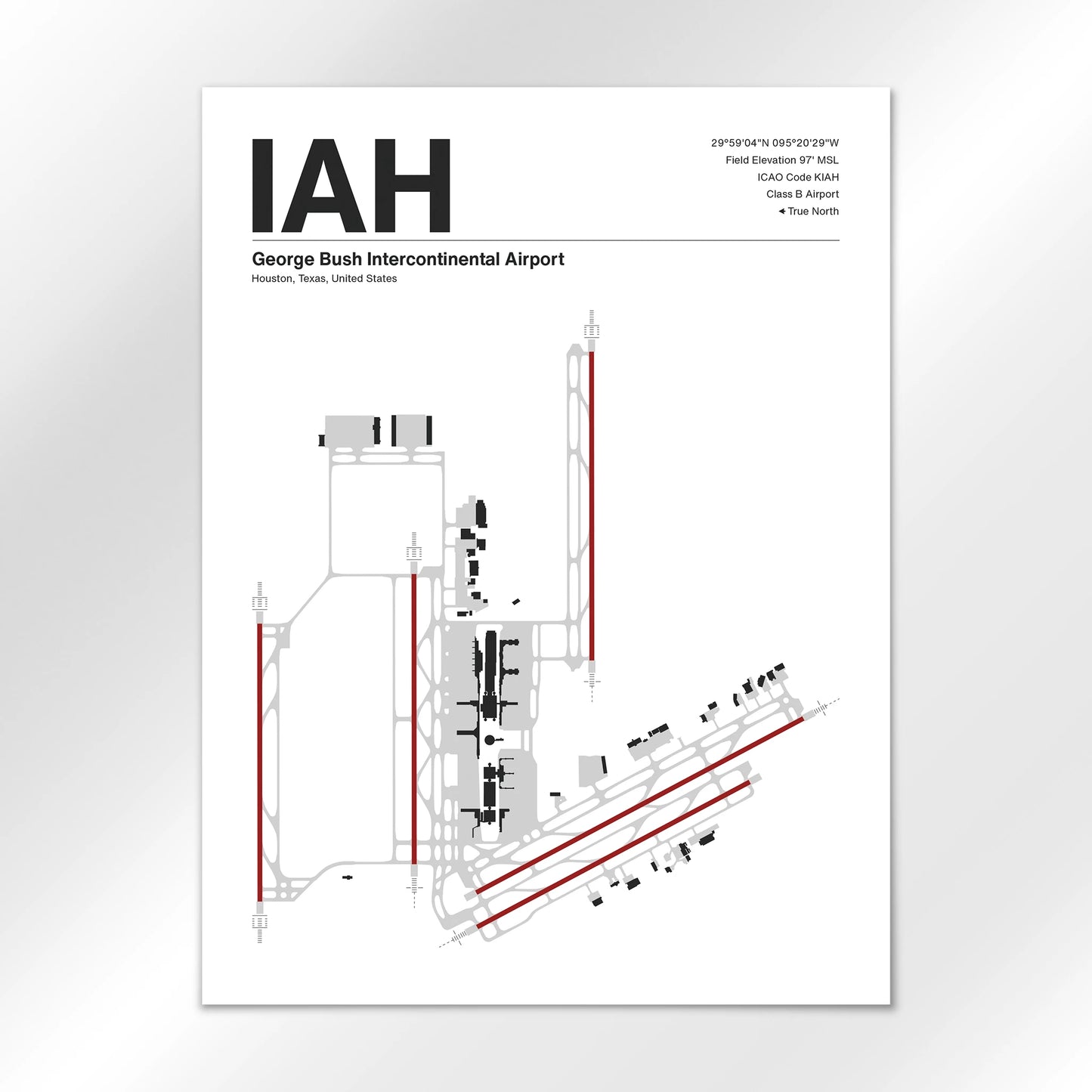 IAH | Houston - Mid - Century Modern - 18×24" - No Frame