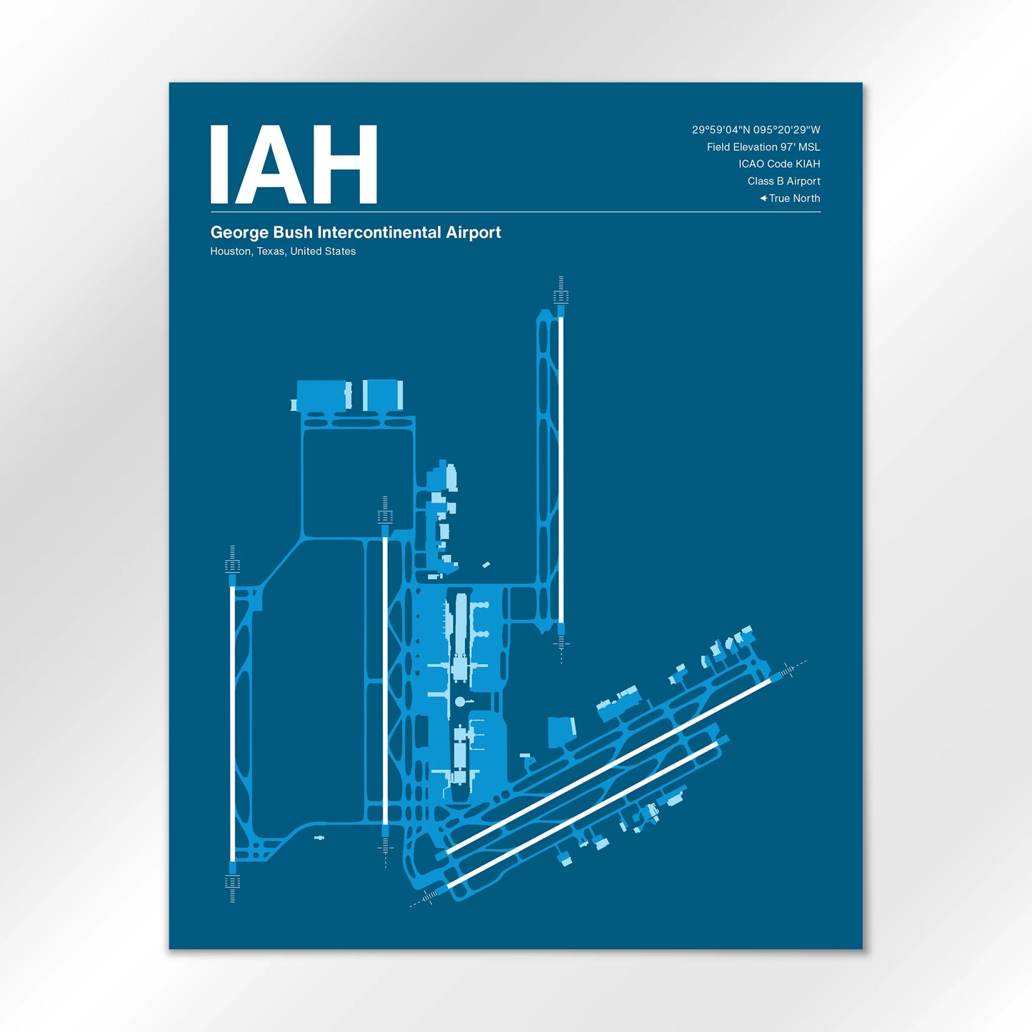IAH | Houston - Skyline Blue - 16×20" - No Frame