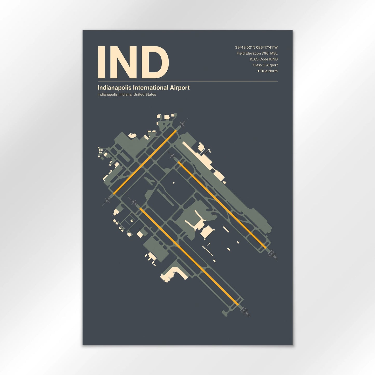 IND | Indianapolis - Mid - Century Slate - 12×18" - No Frame