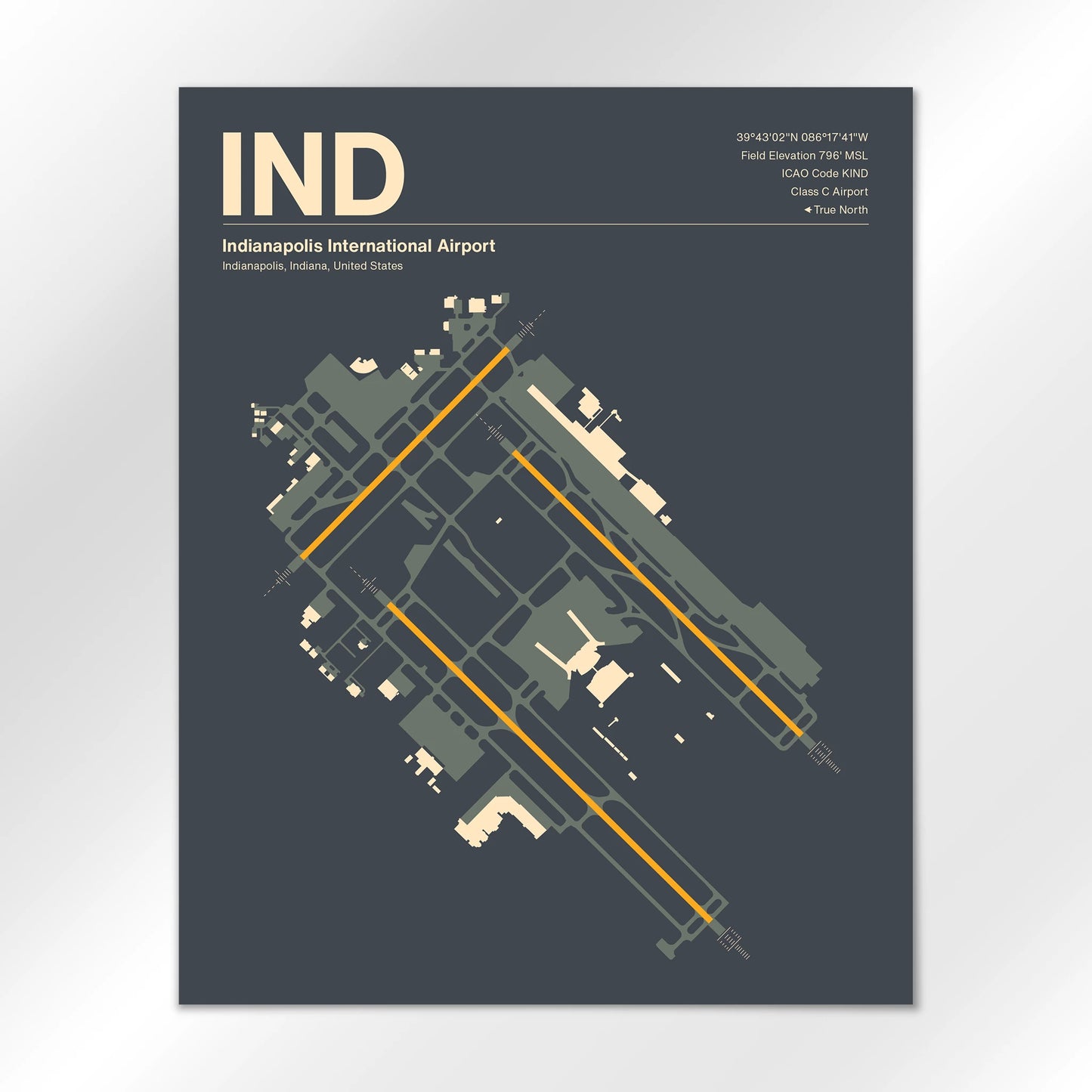 IND | Indianapolis - Mid - Century Slate - 16×20" - No Frame