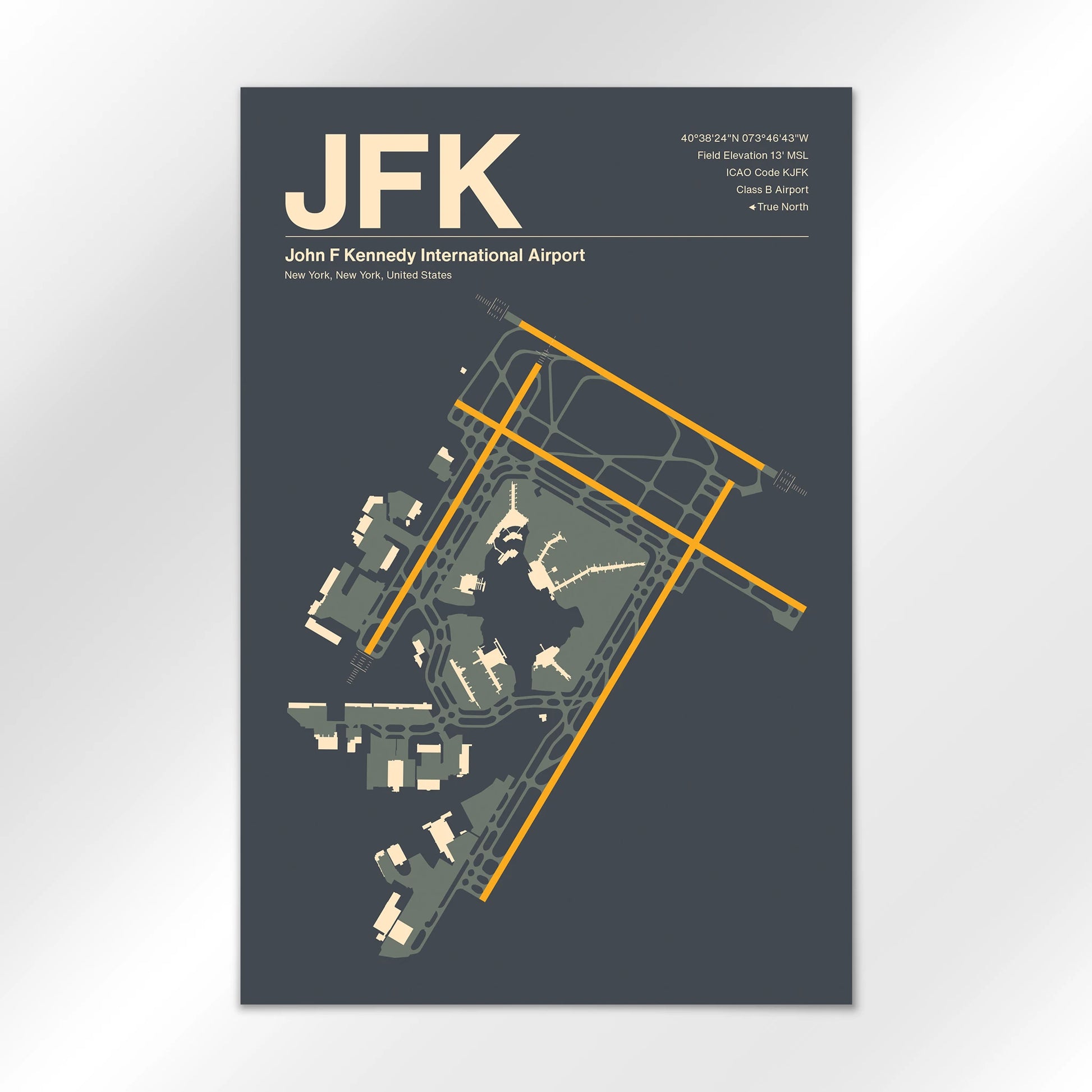 JFK | New York - Mid - Century Slate - 12×18" - No Frame