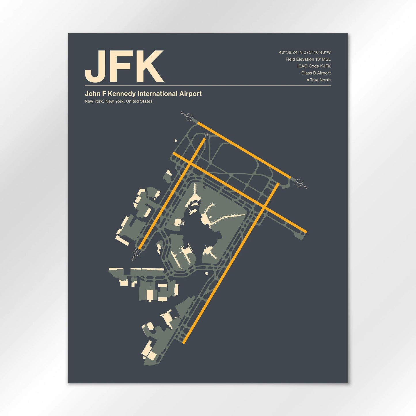 JFK | New York - Mid - Century Slate - 16×20" - No Frame