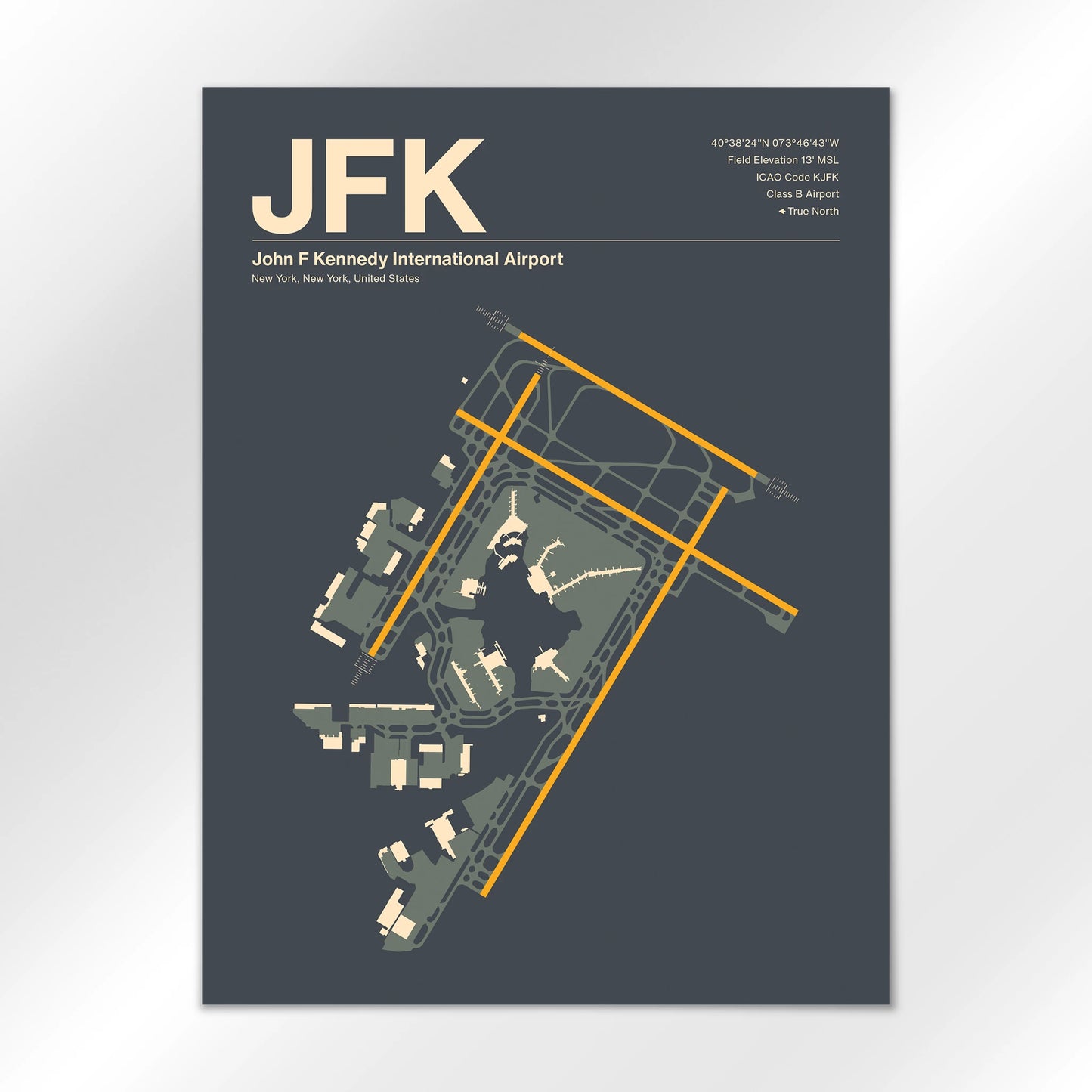 JFK | New York - Mid - Century Slate - 18×24" - No Frame