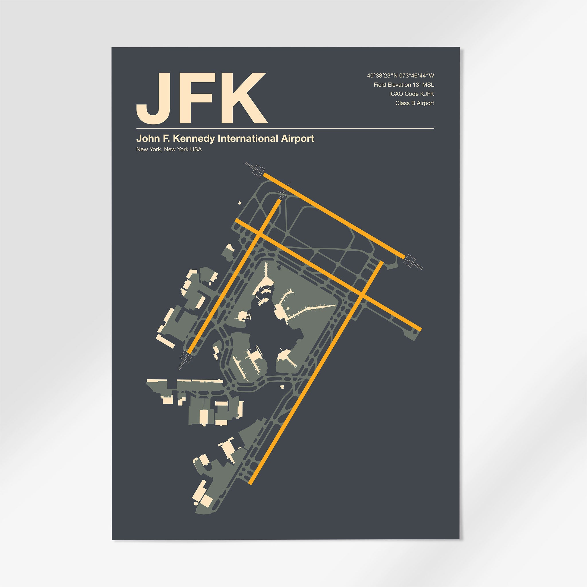 JFK | New York - A3 - Mid - Century Slate - No Frame