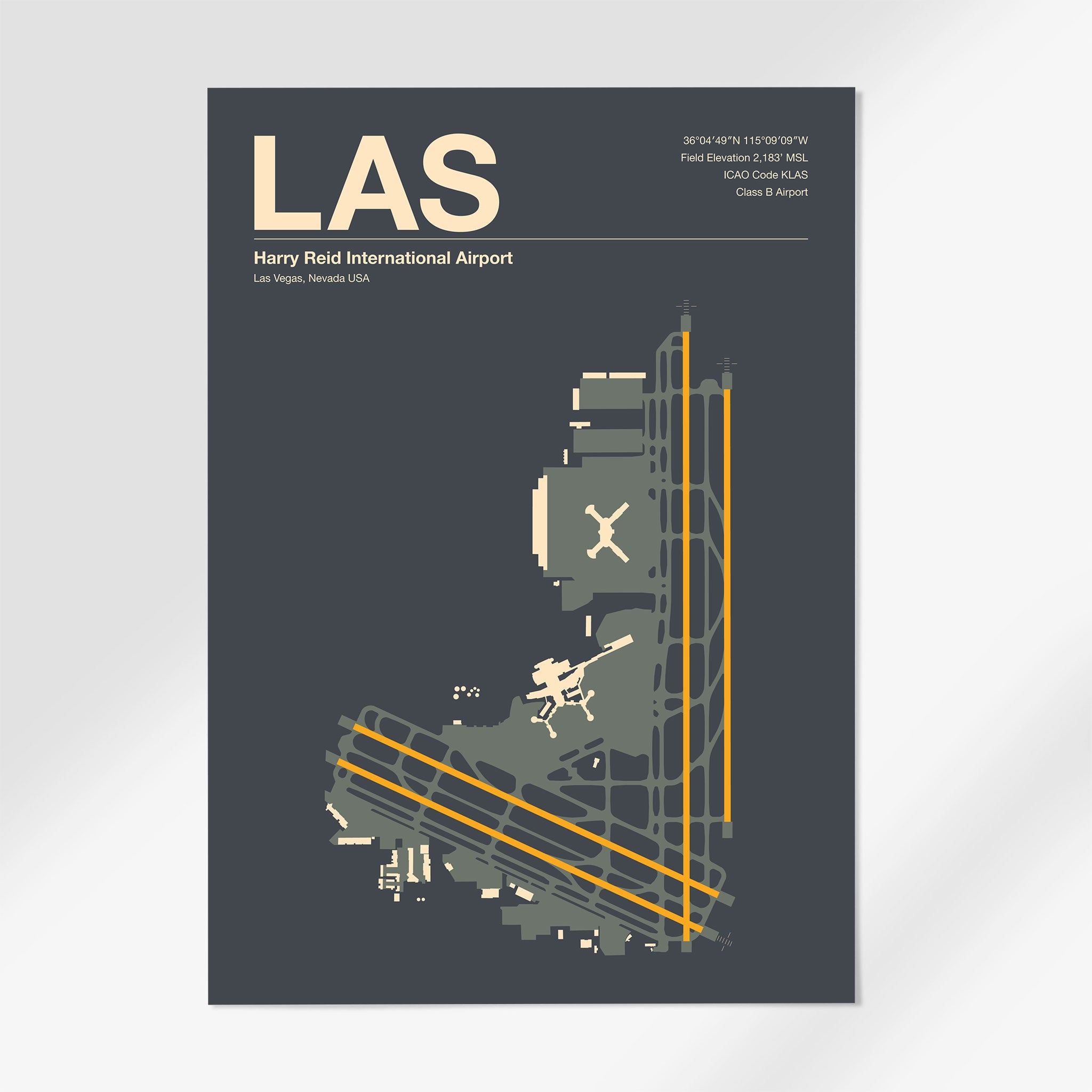 LAS | Las Vegas - 24×36" - Mid - Century Slate - No Frame