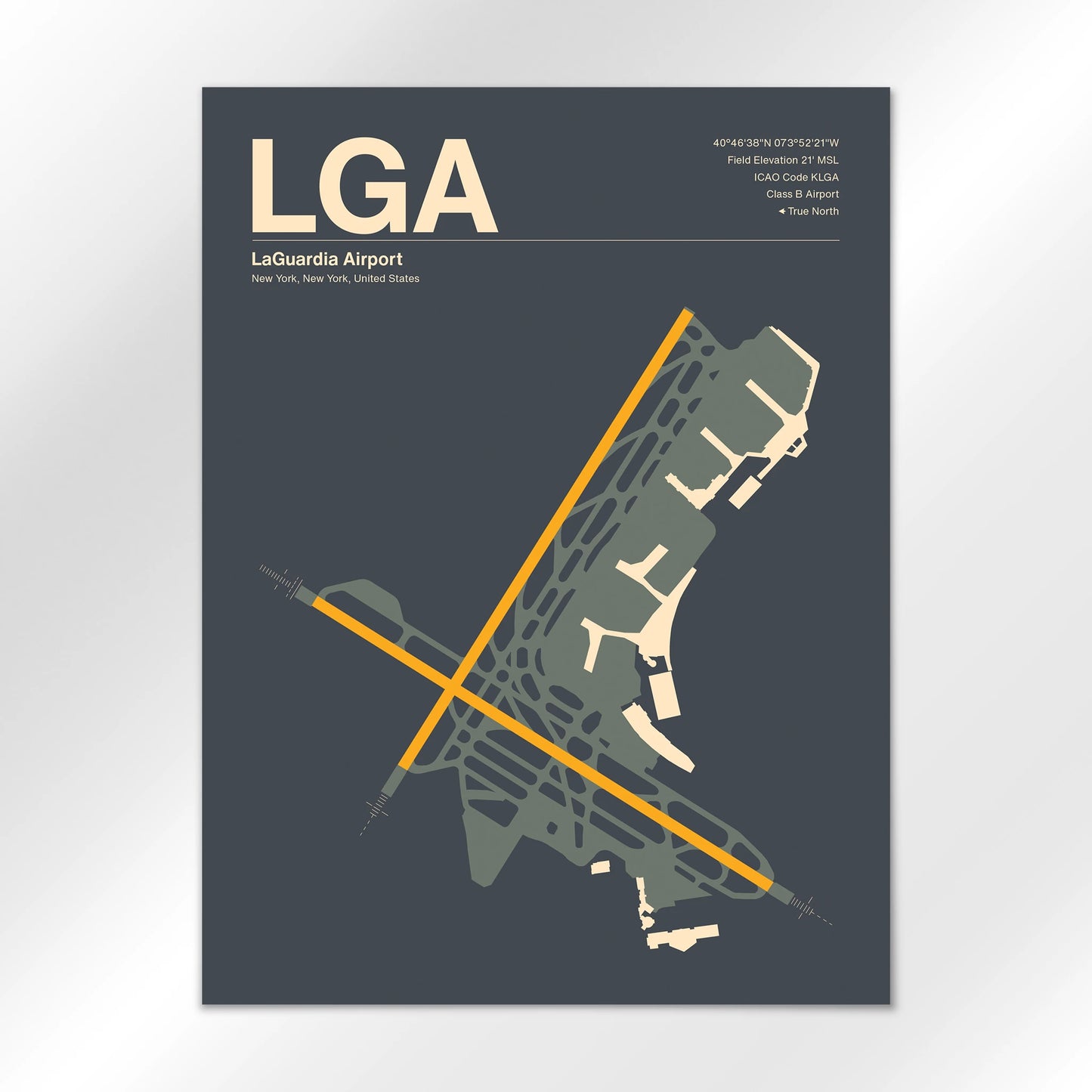 LGA | New York - Mid - Century Slate - 18×24" - No Frame