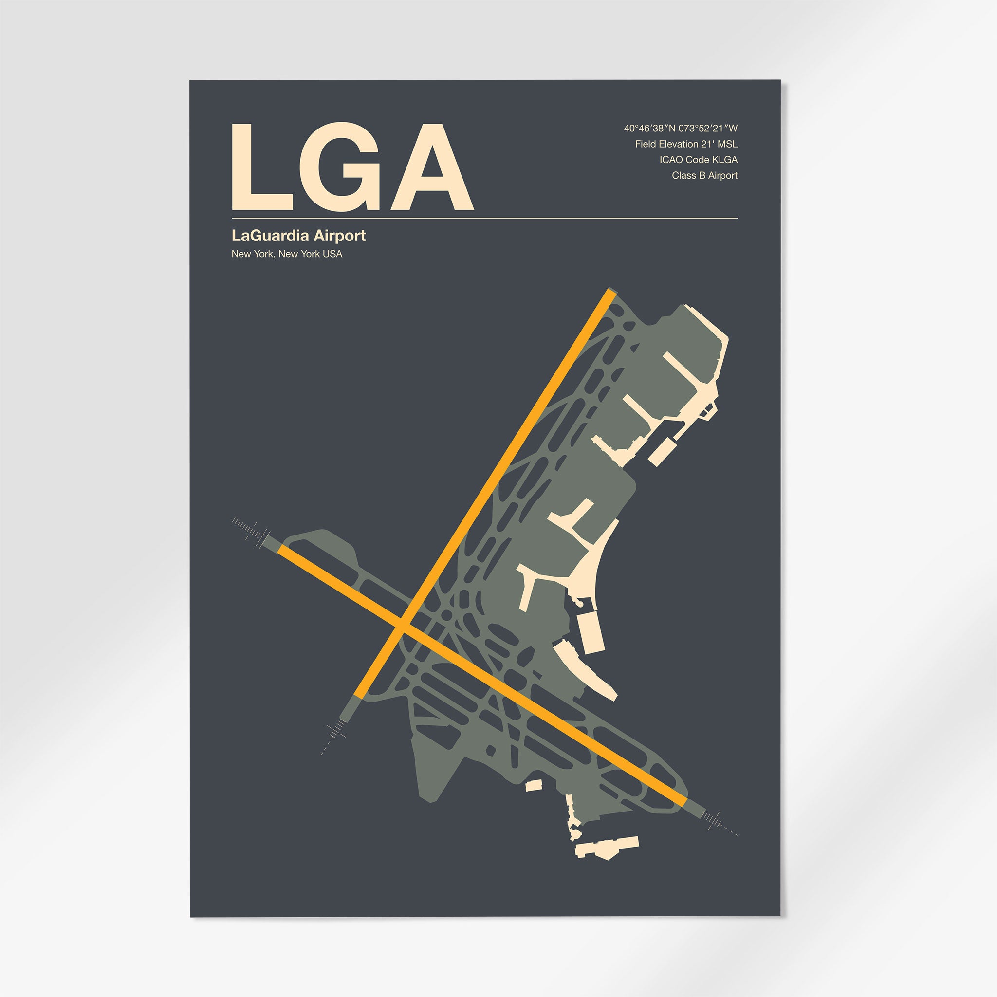 LGA | New York - 12×18" - Mid - Century Slate - No Frame