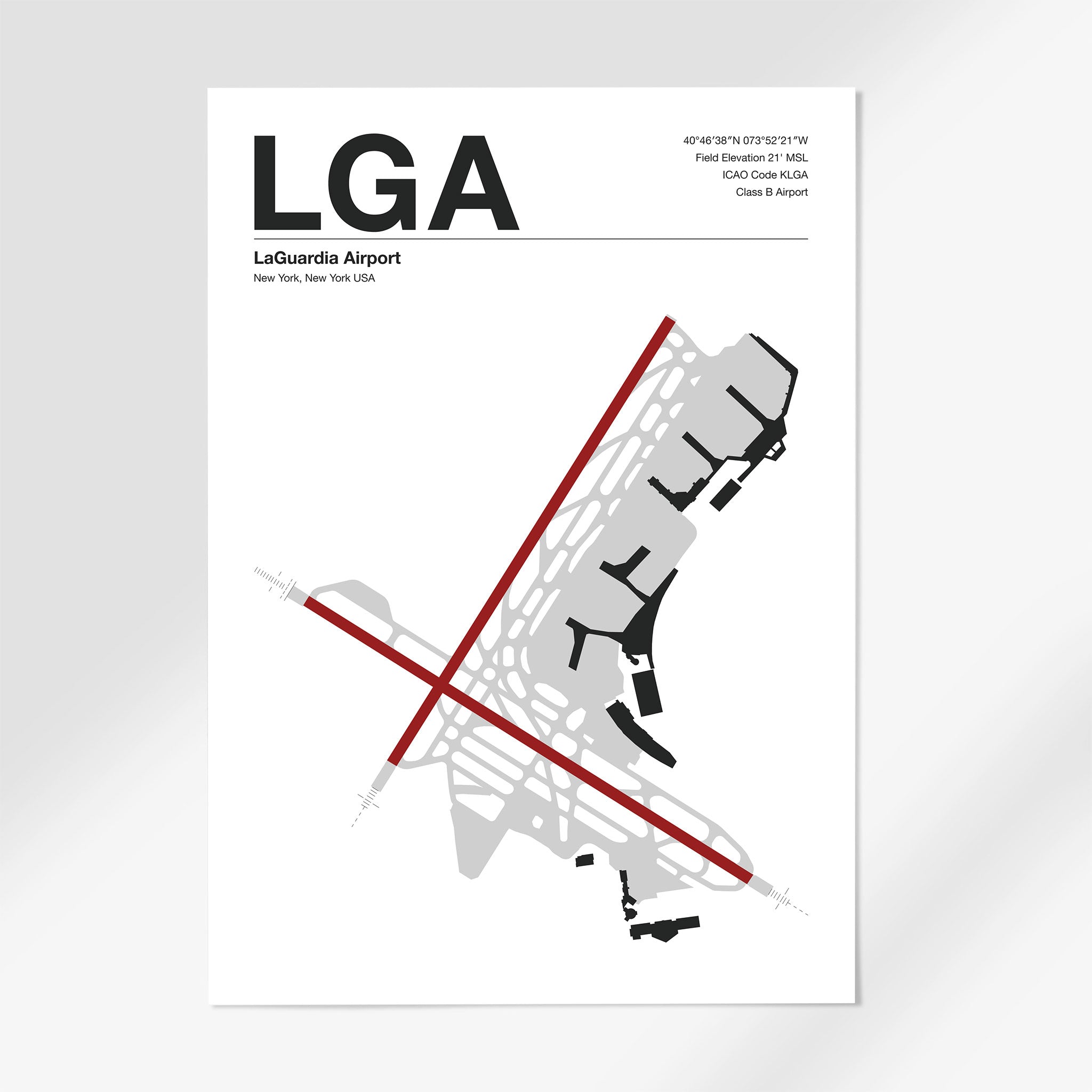 LGA | New York - 12×18" - Mid - Century Modern - No Frame