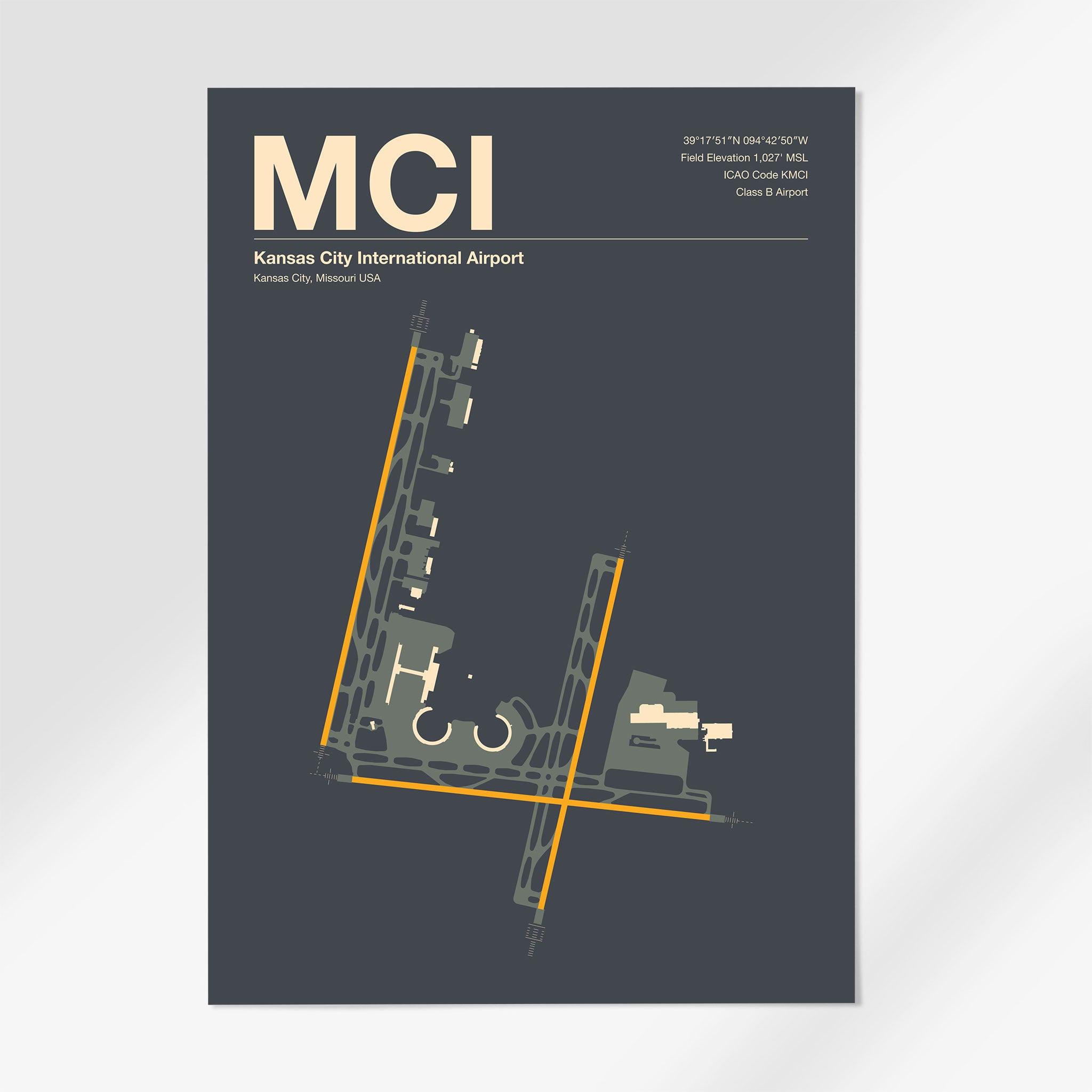 MCI | Kansas City - 12×18" - Mid - Century Slate - No Frame