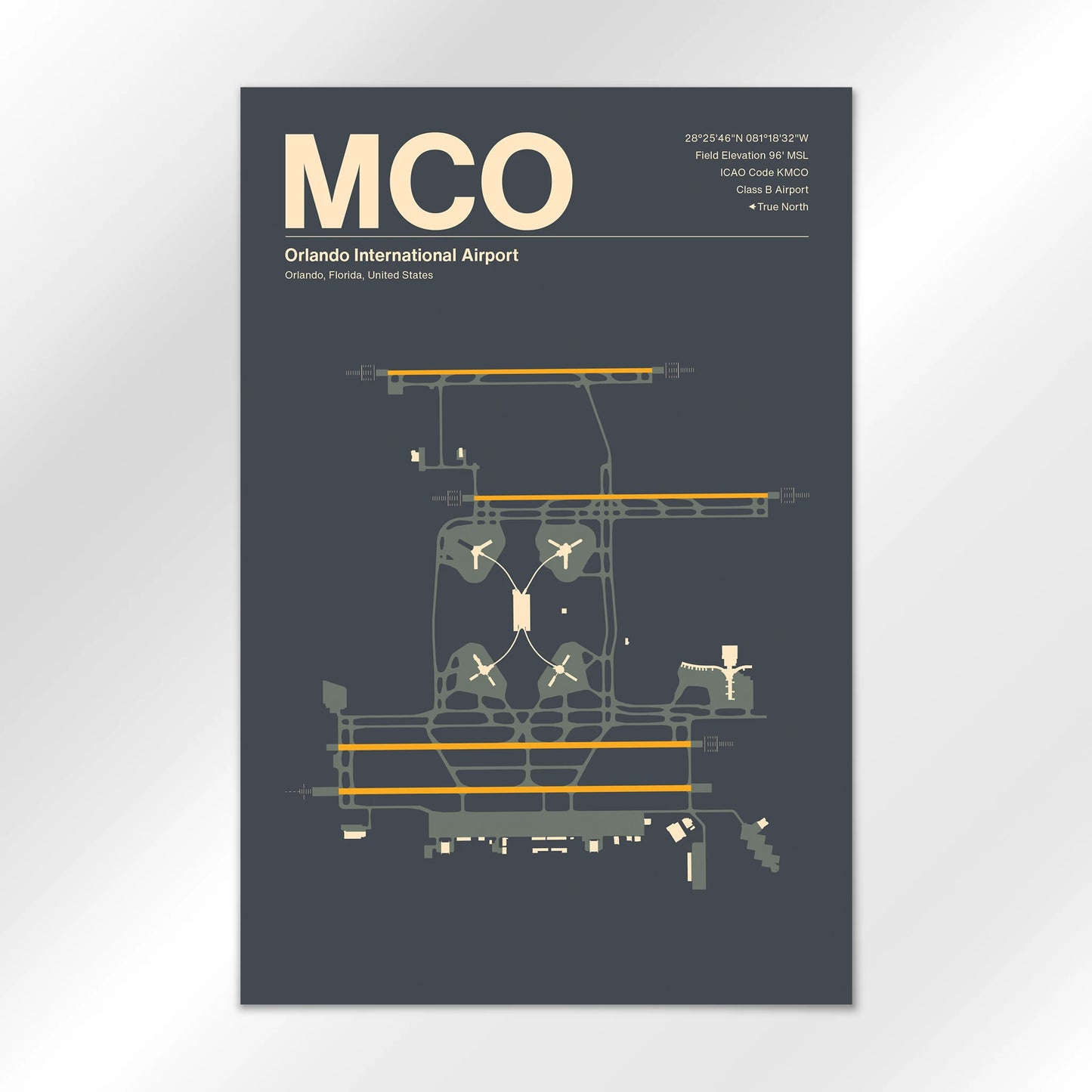 MCO | Orlando - Mid - Century Slate - 12×18" - No Frame