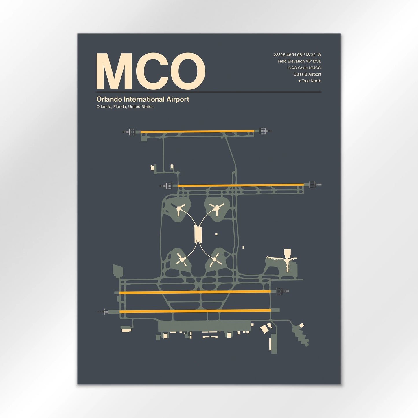 MCO | Orlando - Mid - Century Slate - 18×24" - No Frame