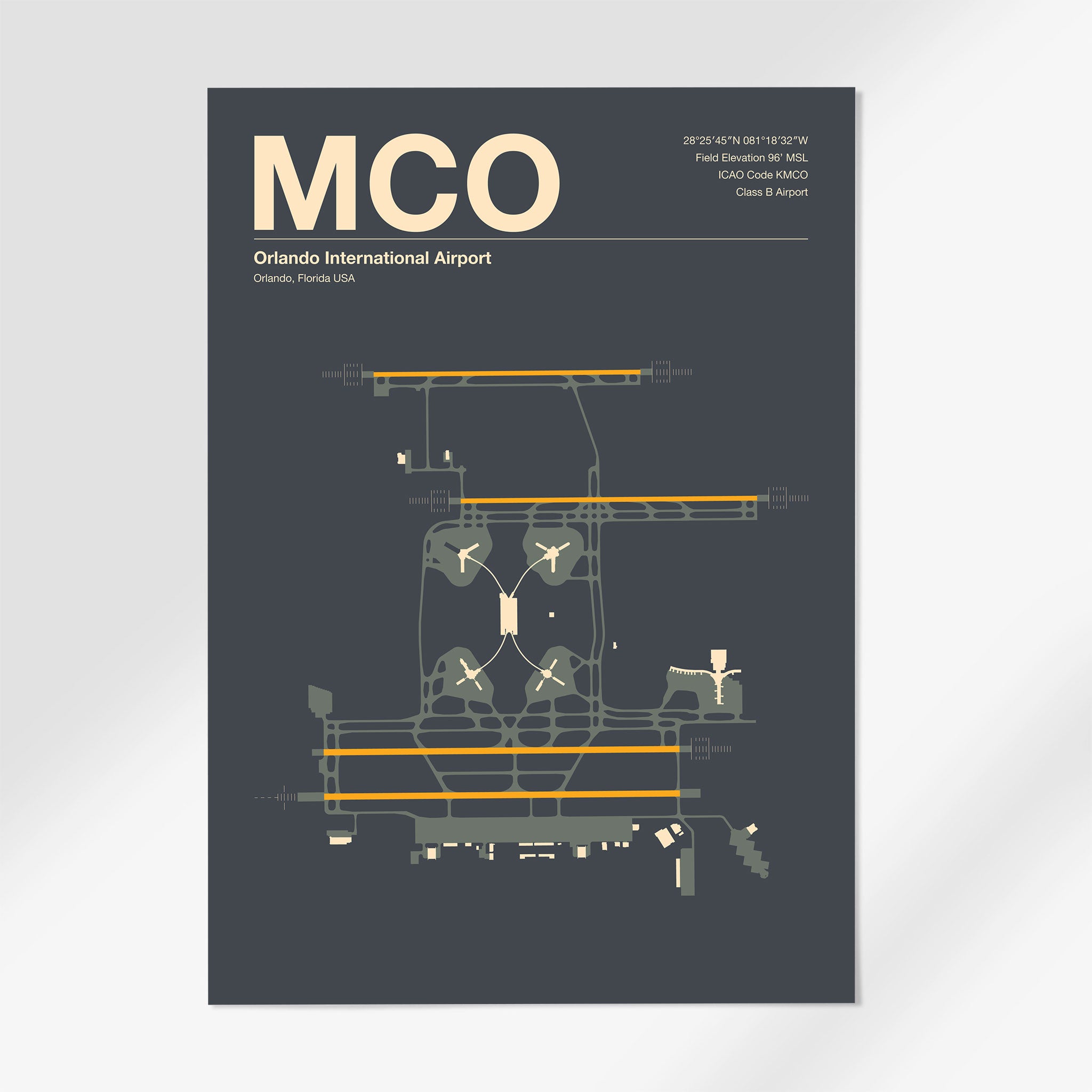 MCO | Orlando - 24×36" - Mid - Century Slate - No Frame