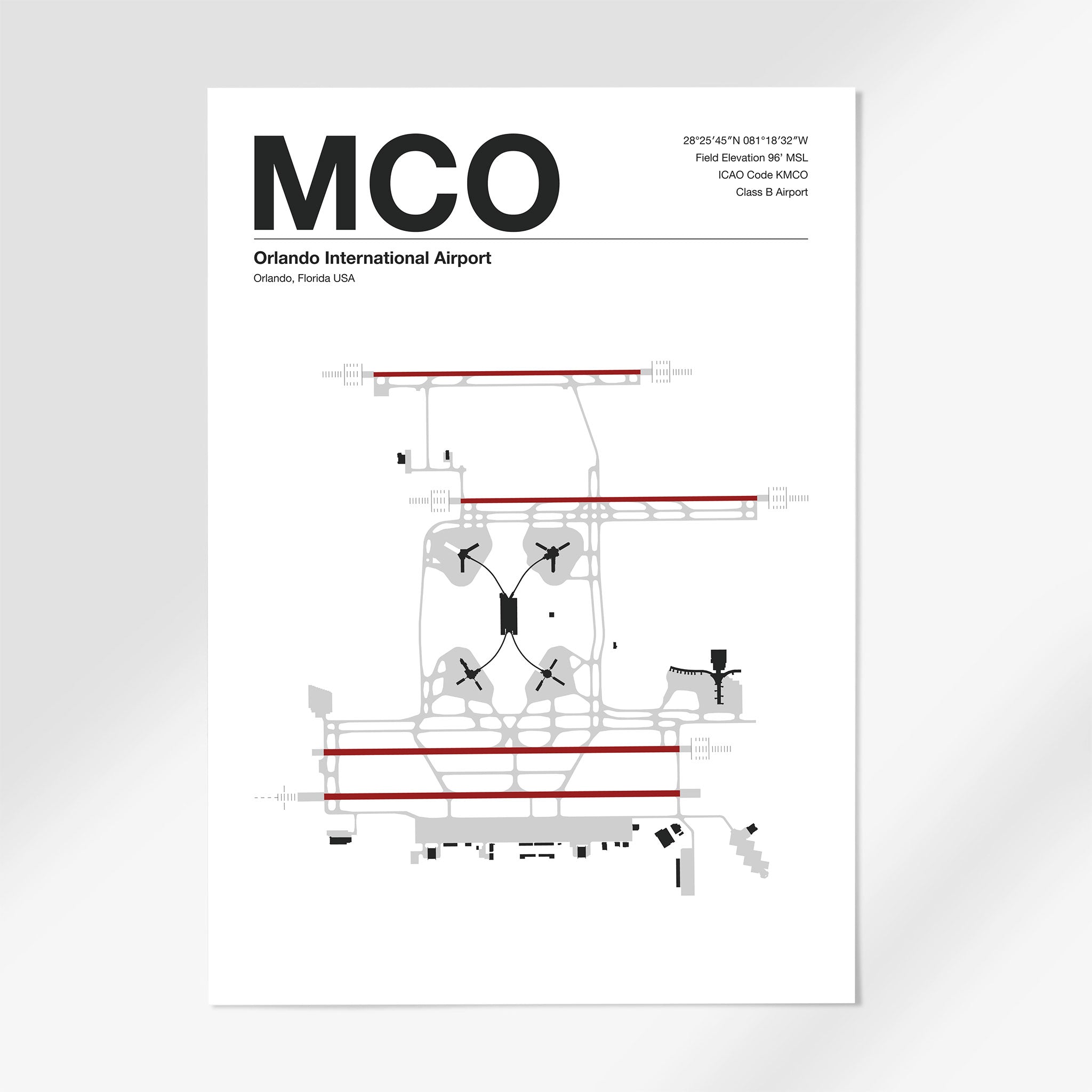 MCO | Orlando - 24×36" - Mid - Century Modern - No Frame