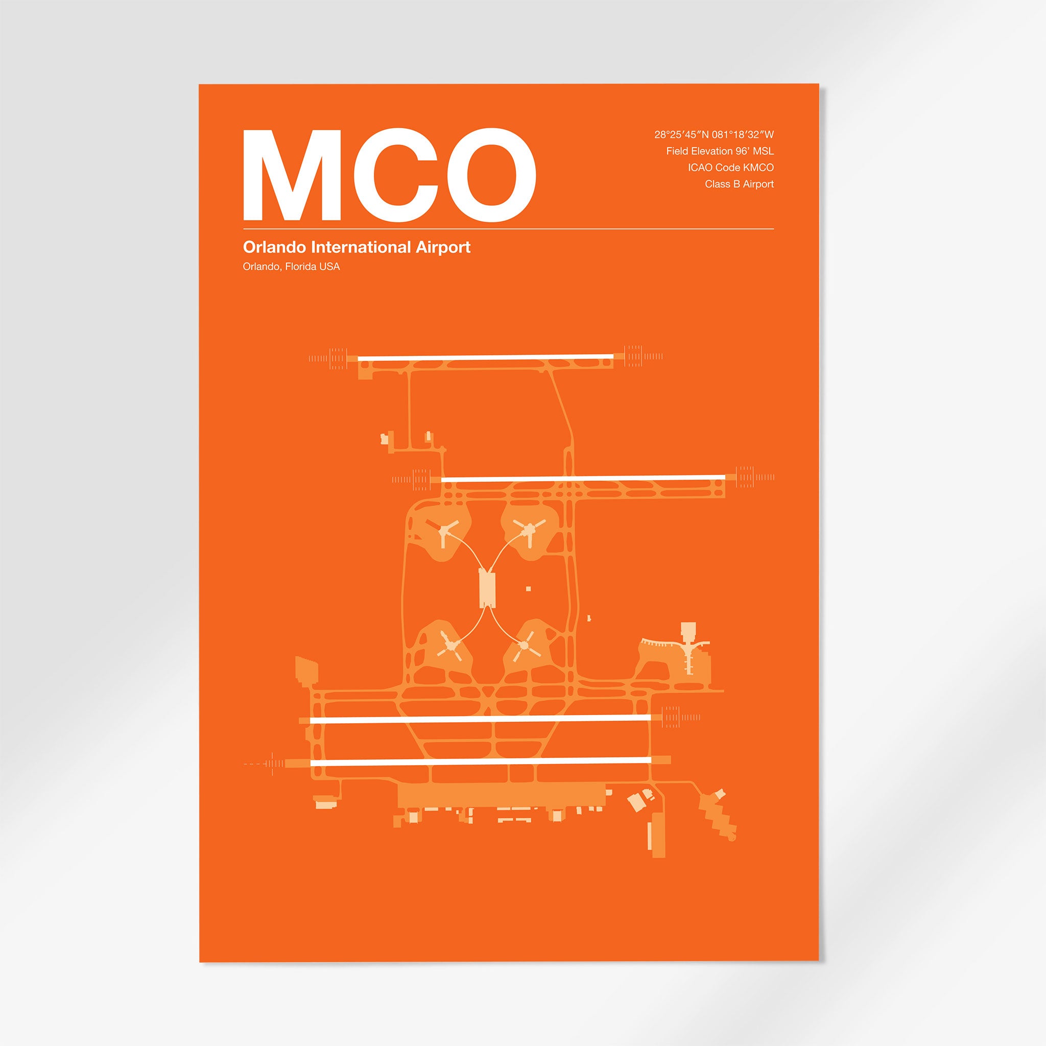 MCO | Orlando - 24×36" - Sunset Orange - No Frame