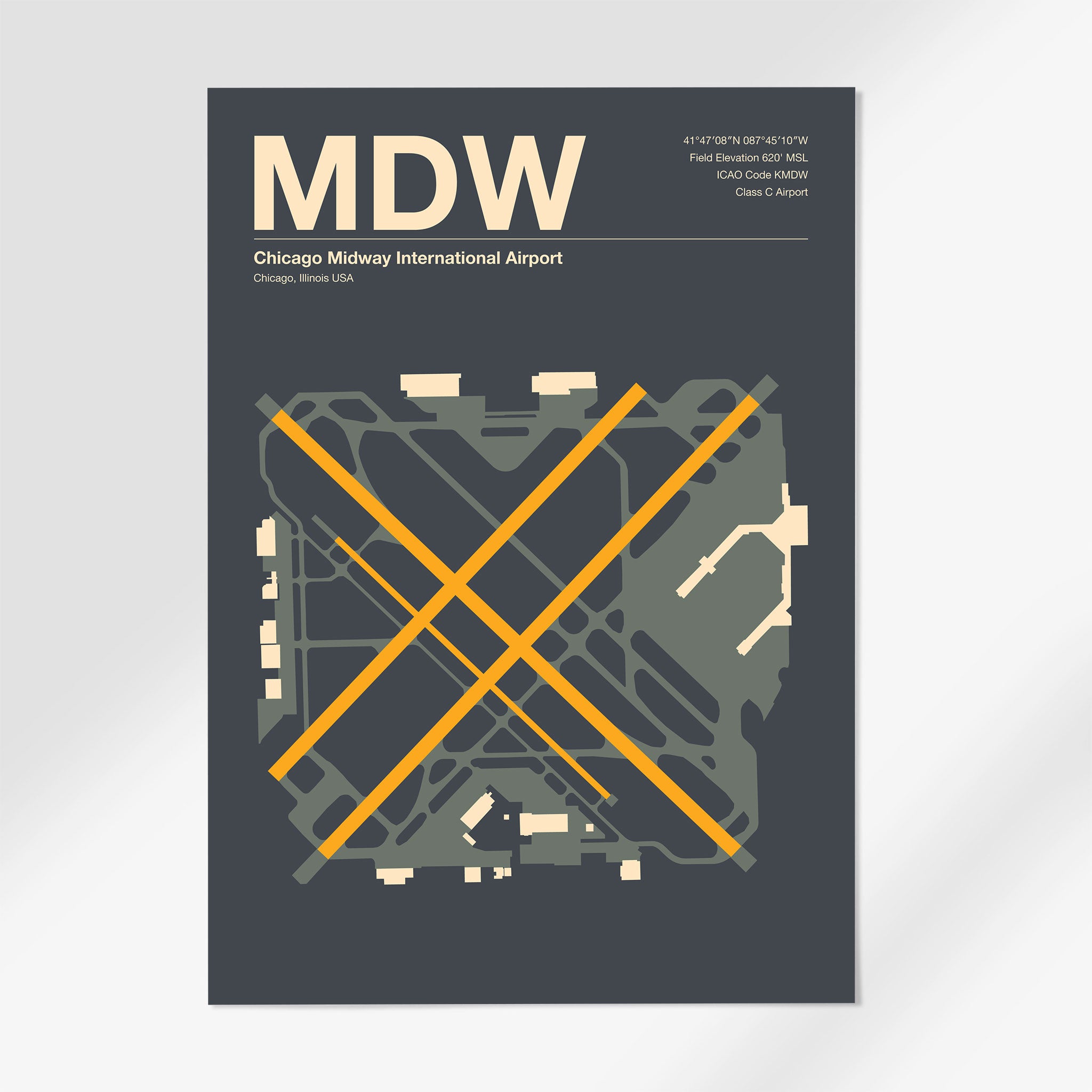 MDW | Chicago - 12×18" - Mid - Century Slate - No Frame