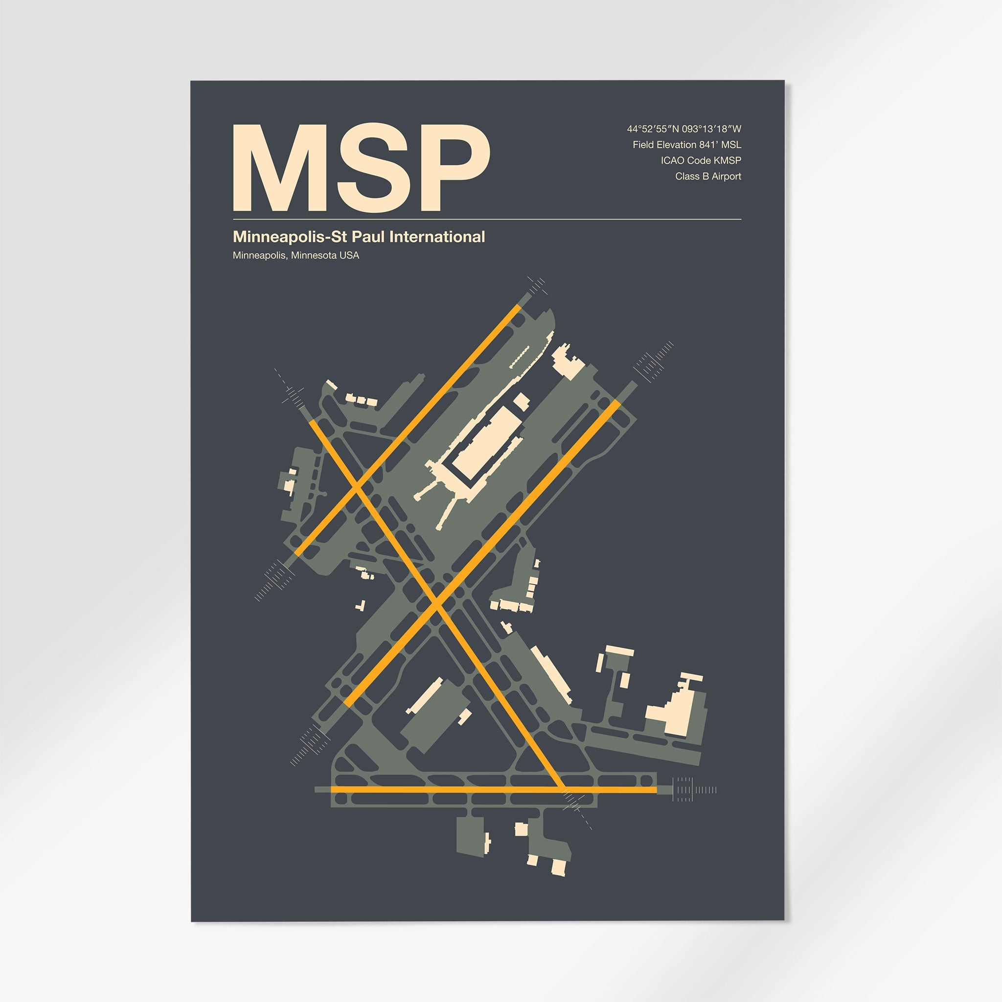 MSP | Minneapolis - A3 - Mid - Century Slate - No Frame