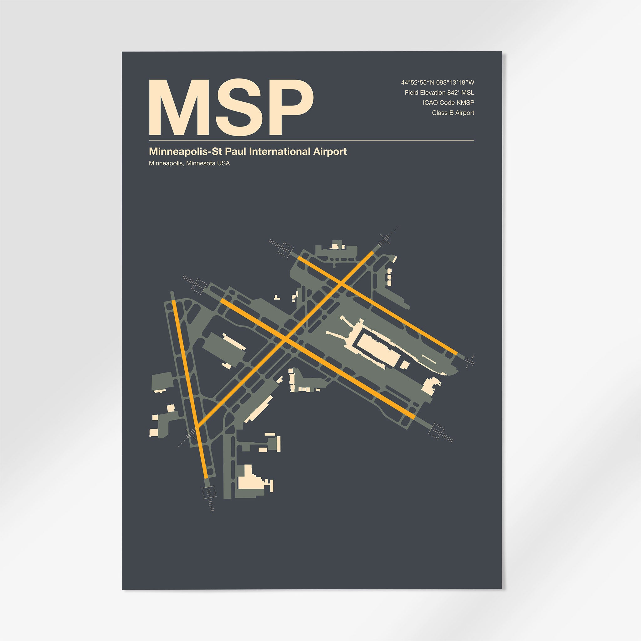 MSP | Minneapolis - A3 - Mid - Century Slate - No Frame