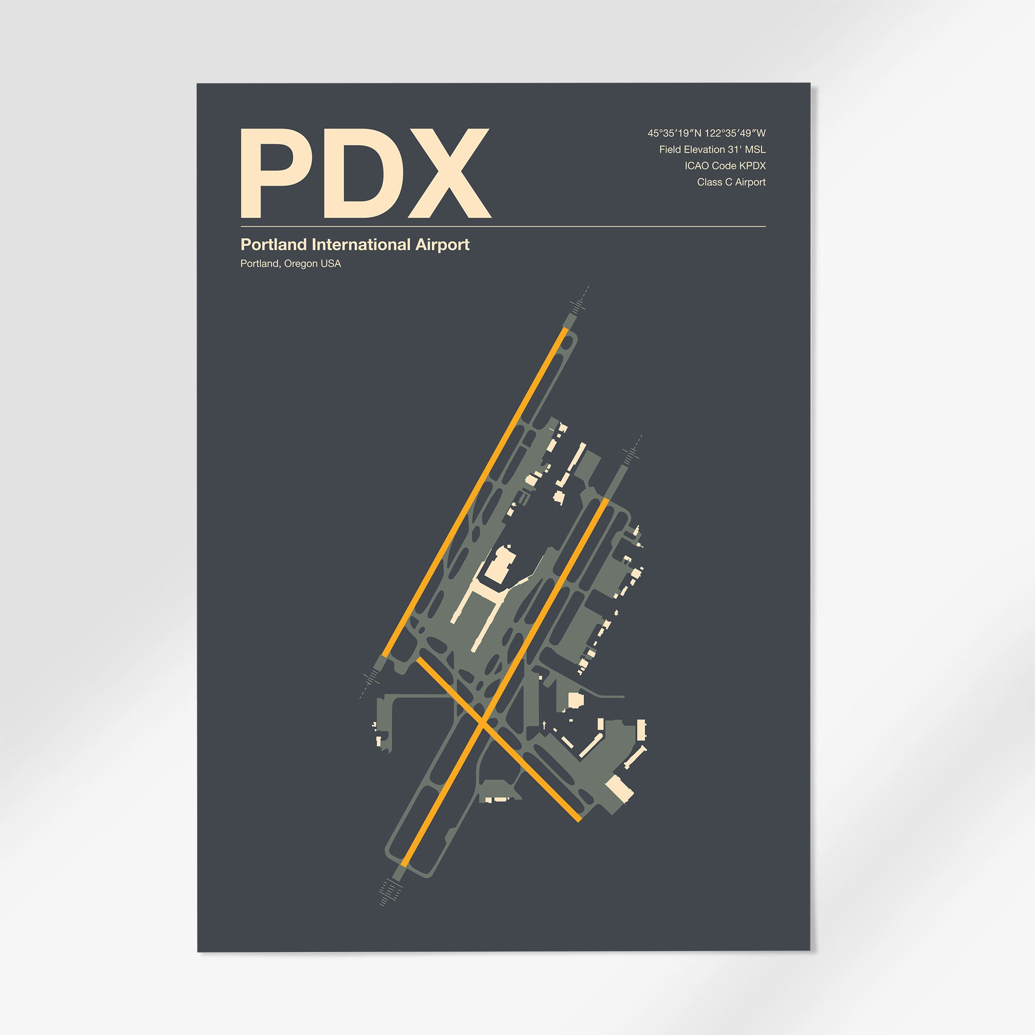PDX | Portland - 24×36" - Mid - Century Slate - No Frame