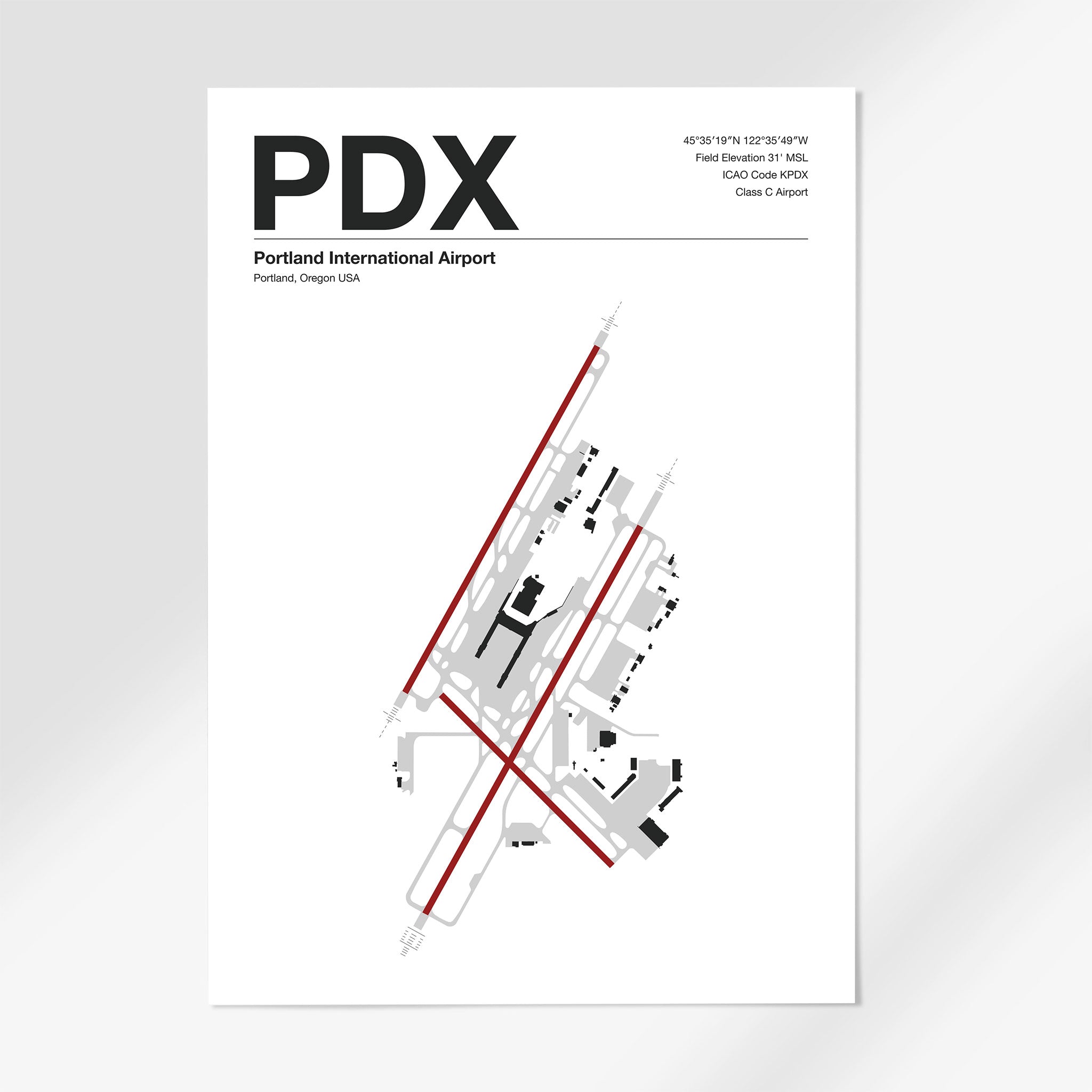 PDX | Portland - 24×36" - Mid - Century Modern - No Frame