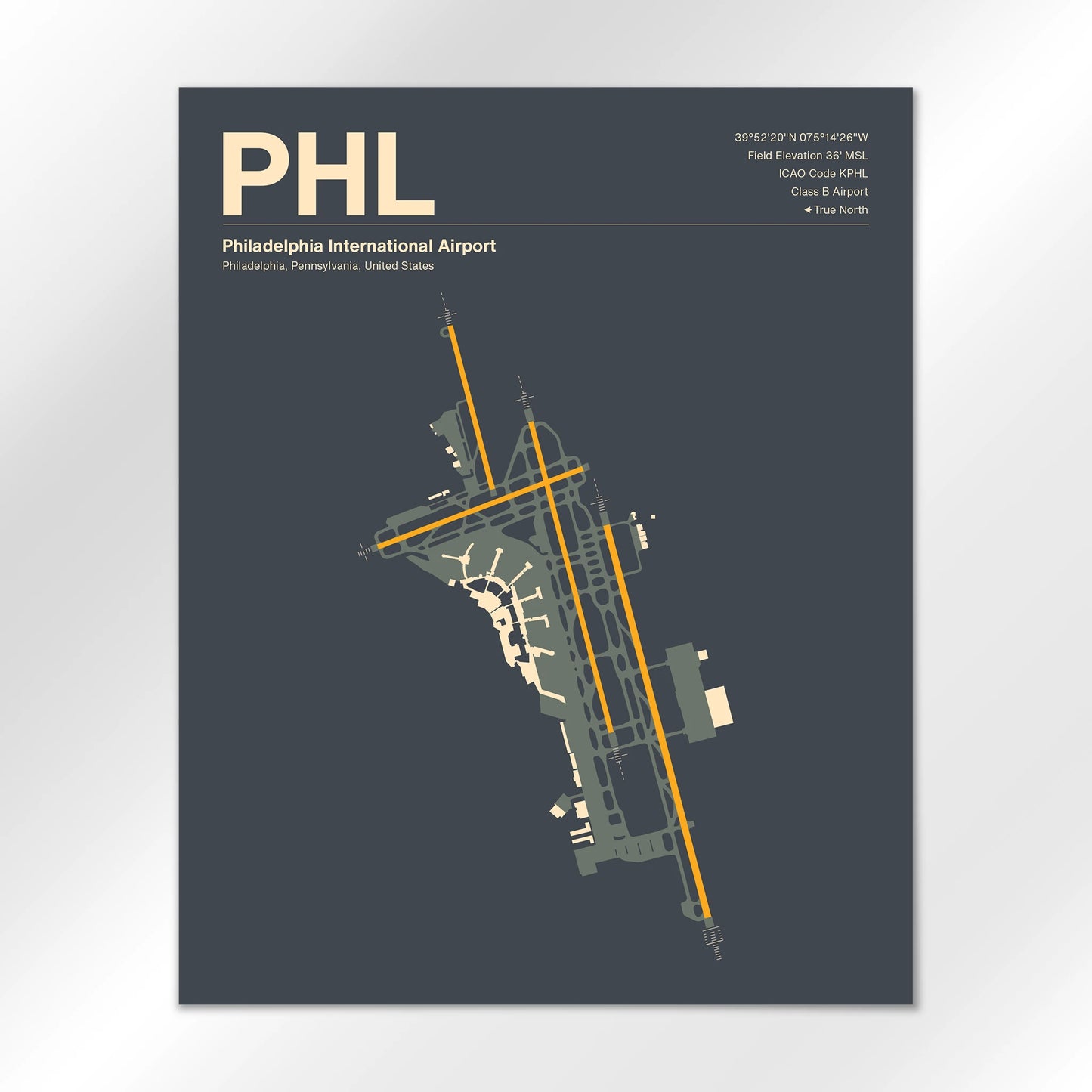 PHL | Philadelphia - Mid - Century Slate - 16×20" - No Frame