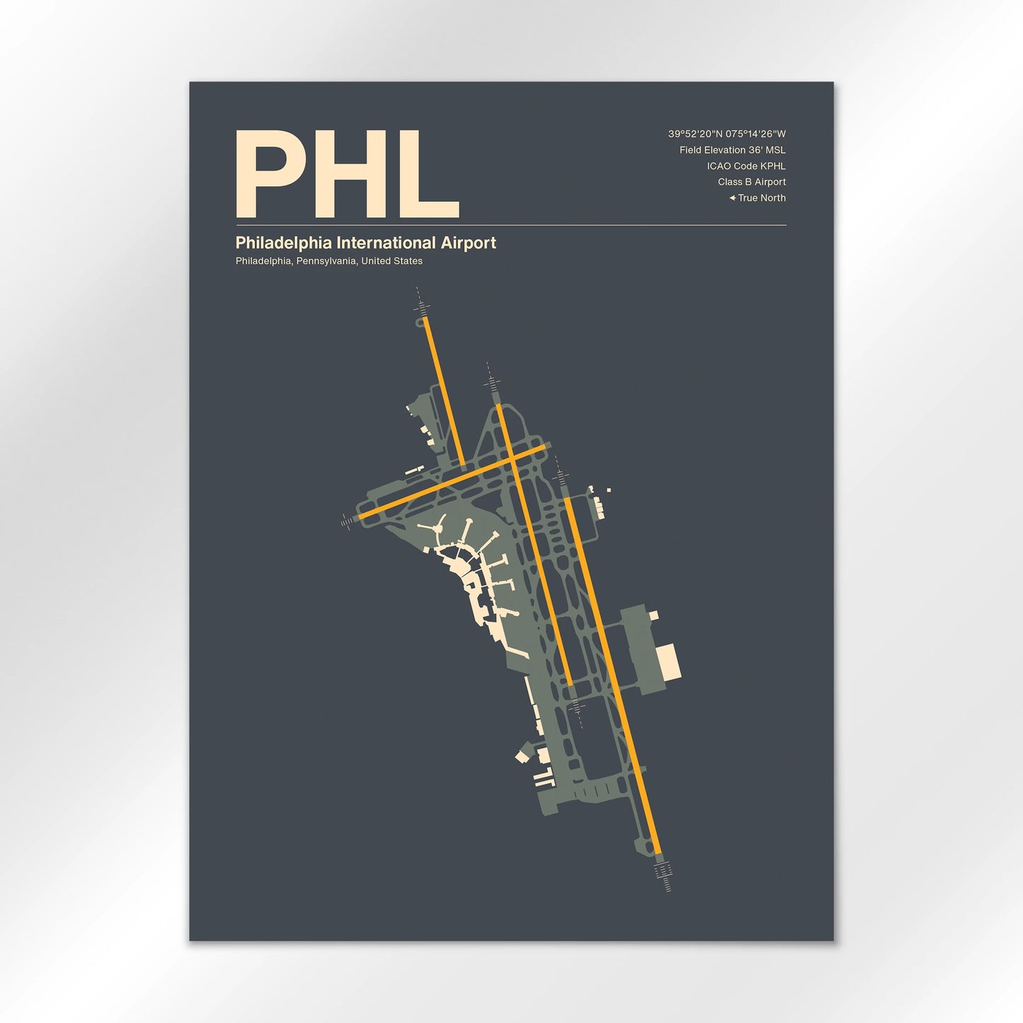 PHL | Philadelphia - Mid - Century Slate - 18×24" - No Frame