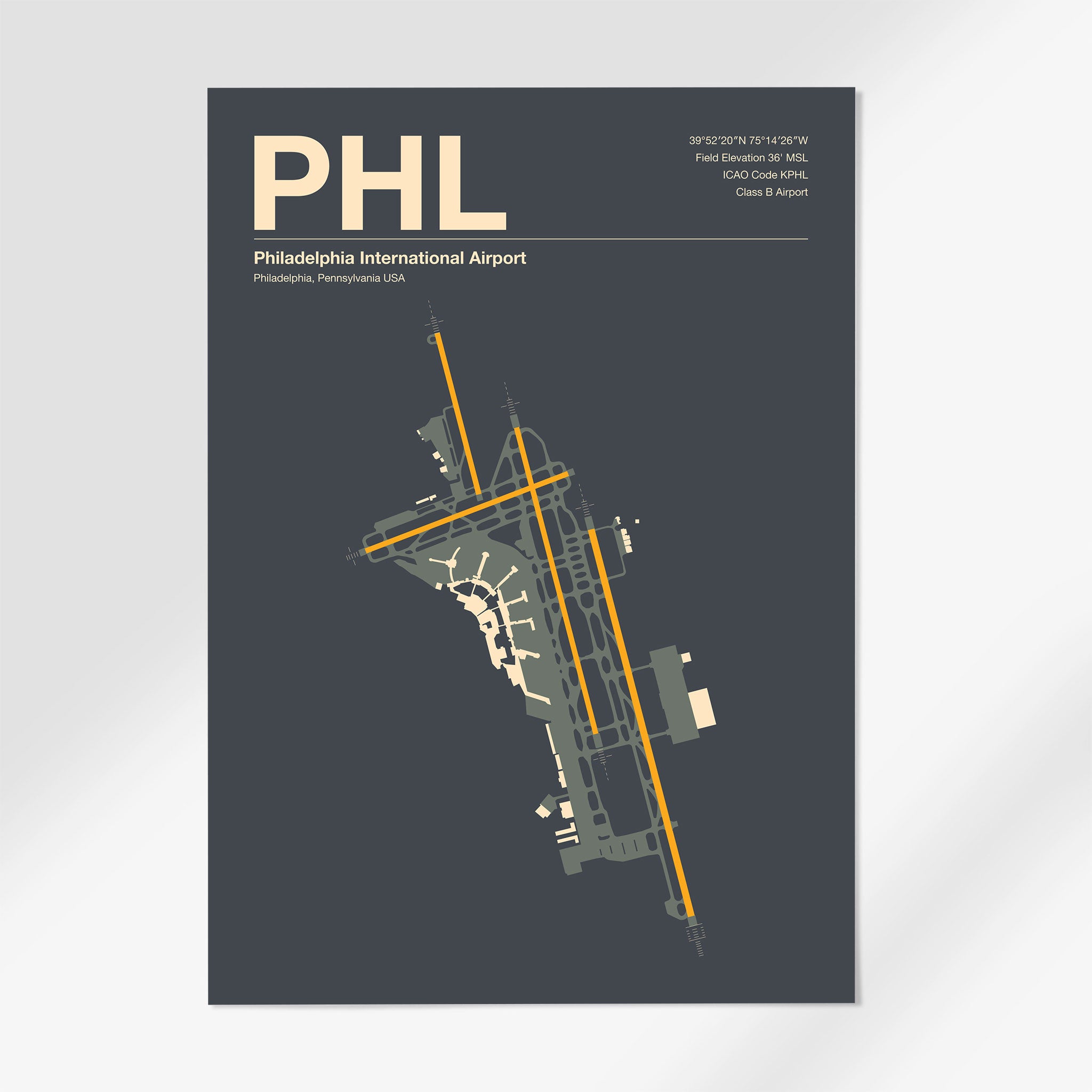 PHL | Philadelphia - 24×36" - Mid - Century Slate - No Frame