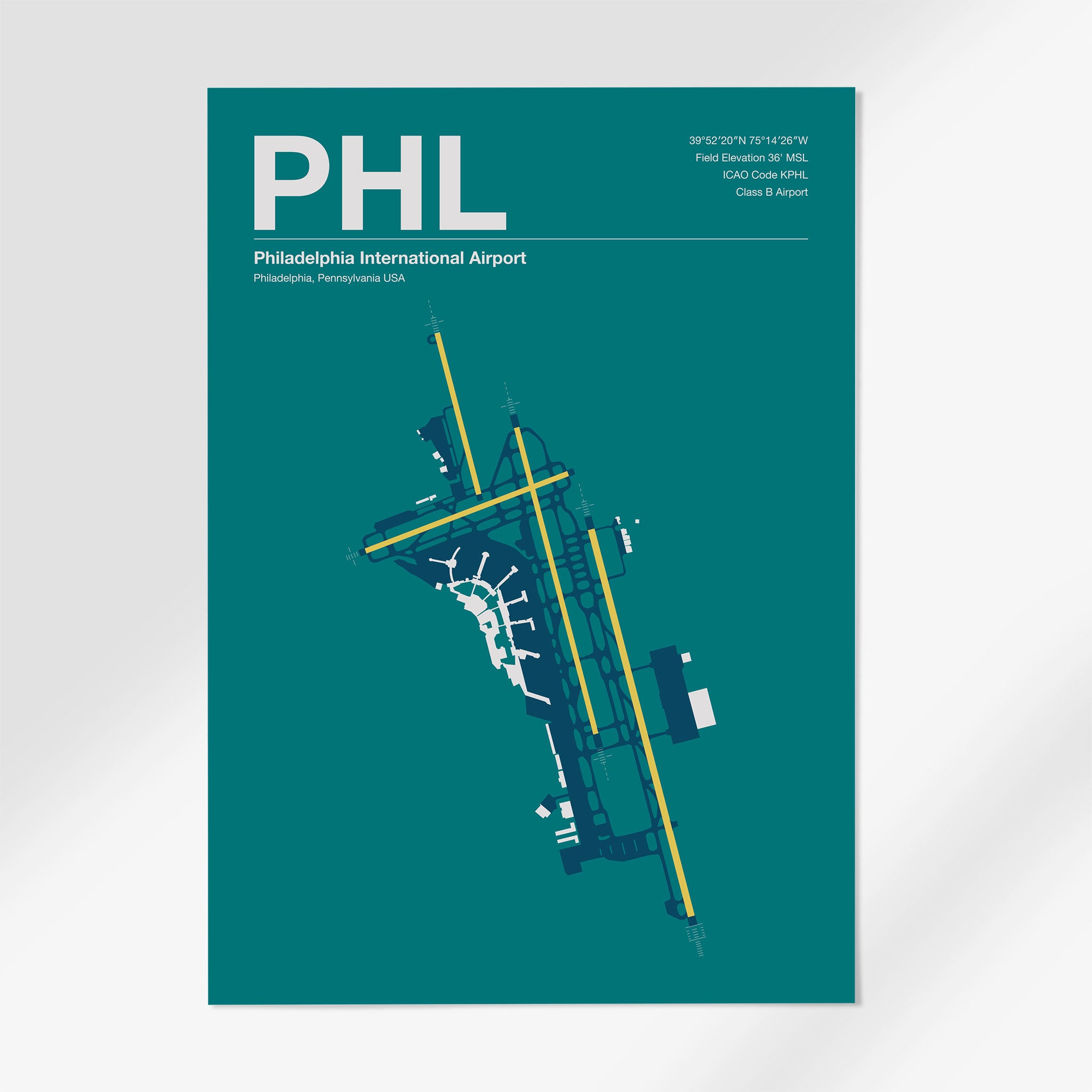 PHL | Philadelphia - 24×36" - Mid - Century Moss - No Frame