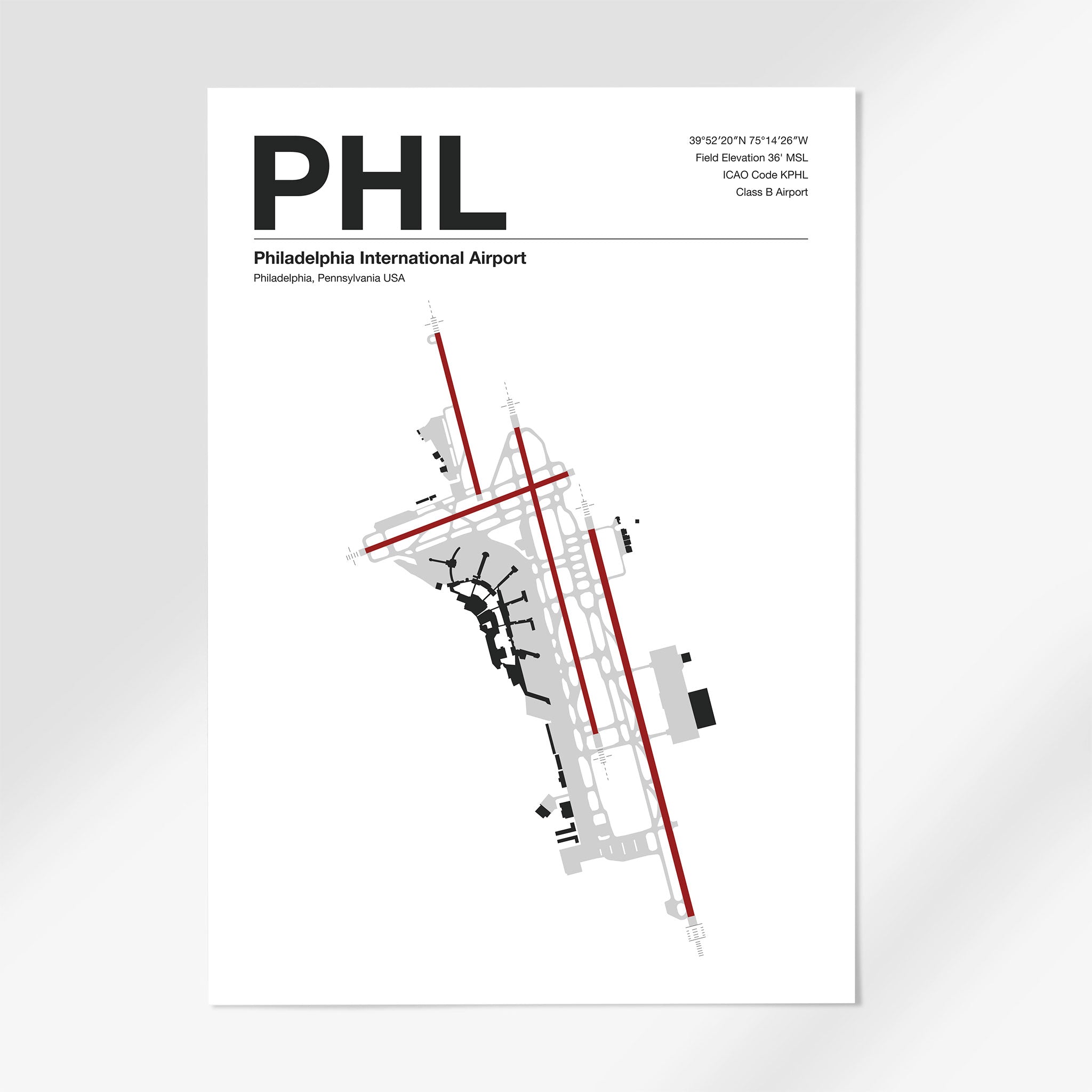 PHL | Philadelphia - 24×36" - Mid - Century Modern - No Frame